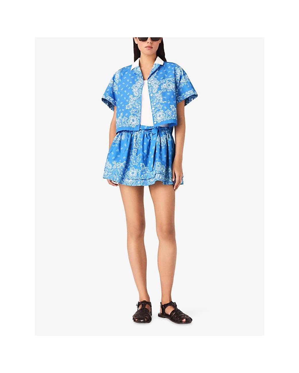 Maje Blue Bandana-Print Relaxed-Fit Cotton Shirt