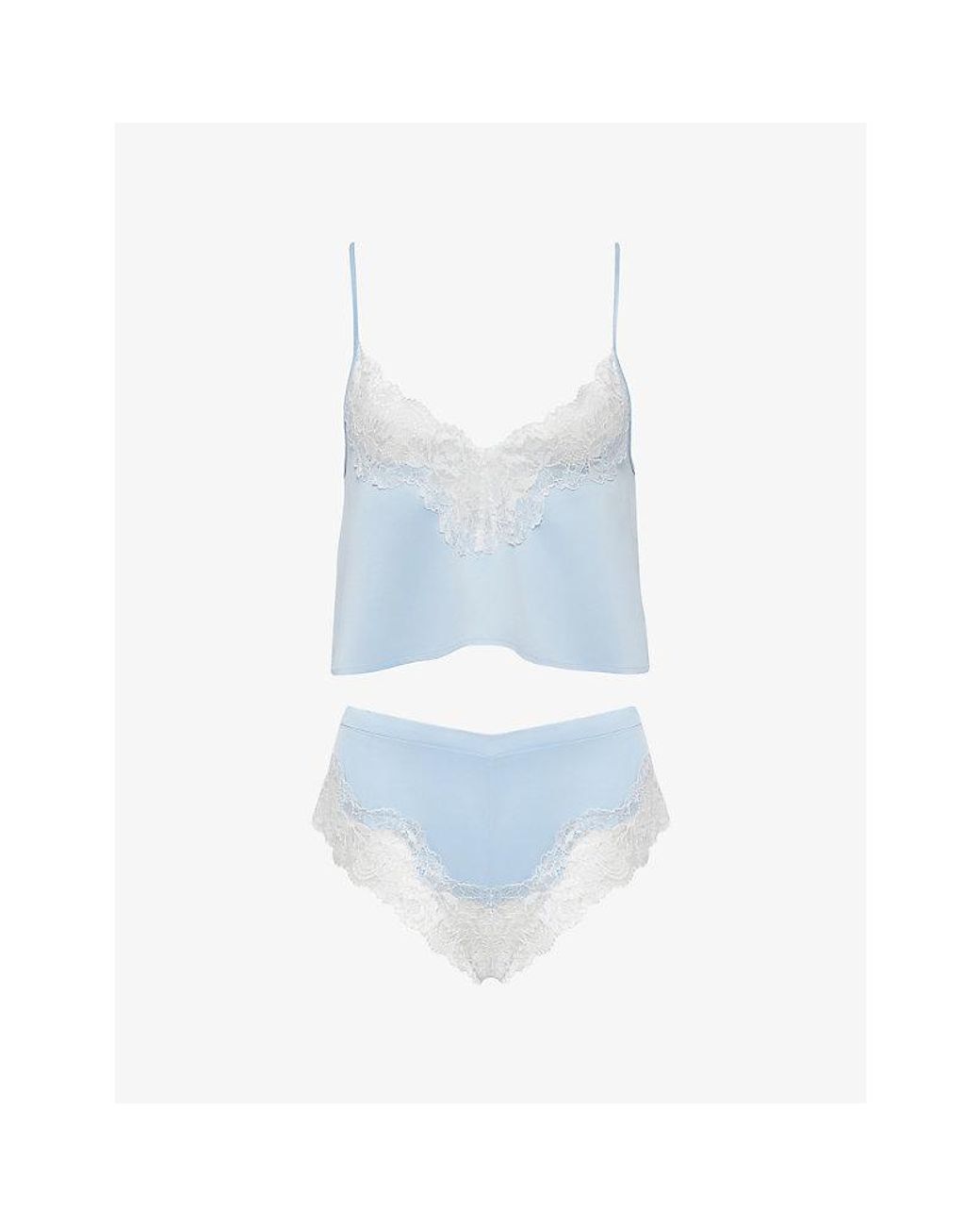 Bluebella Blue Isabella Lace-Panel Satin Pyjama Set