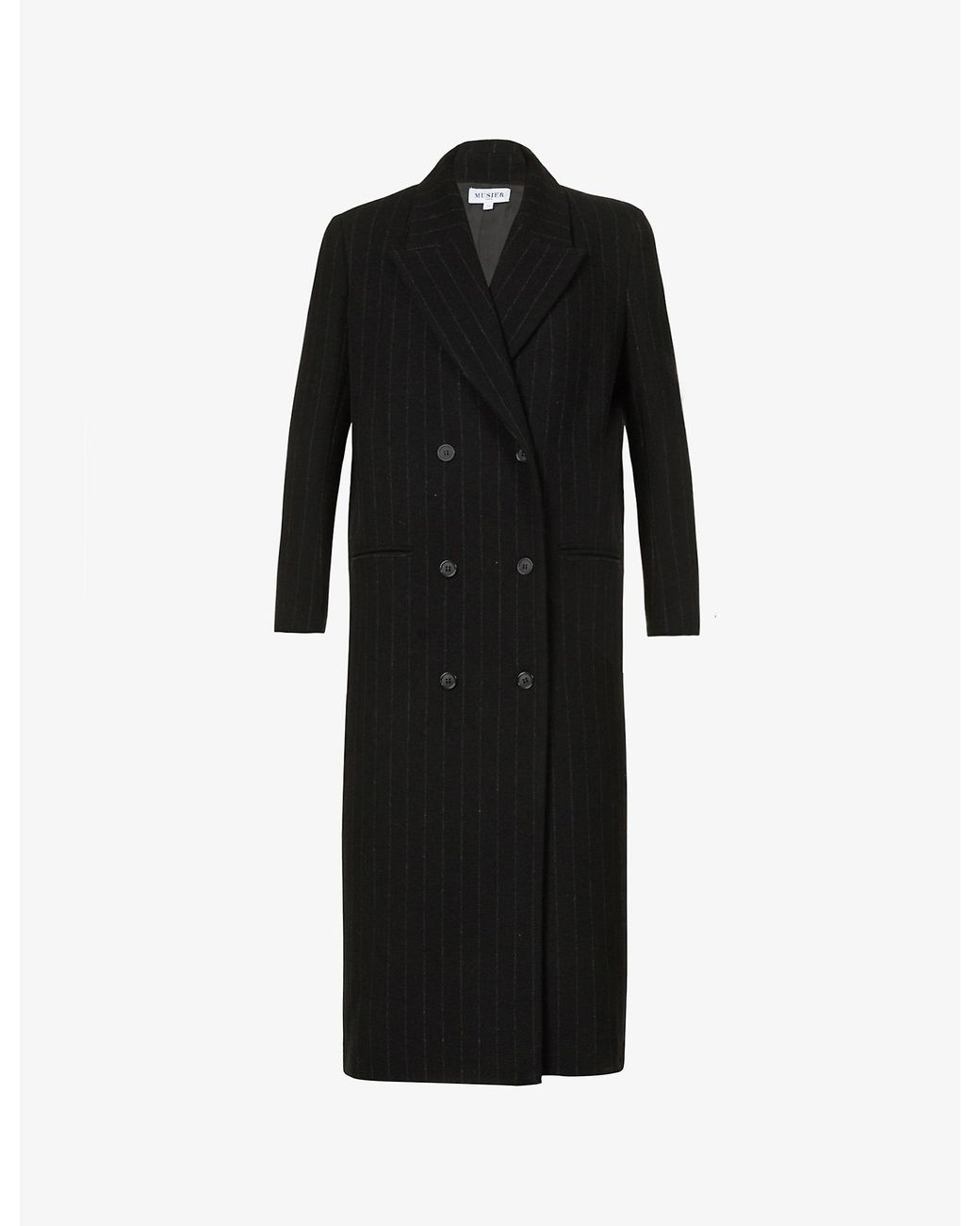 Musier Paris Paula Stripe-print Wool-blend Coat in Black | Lyst