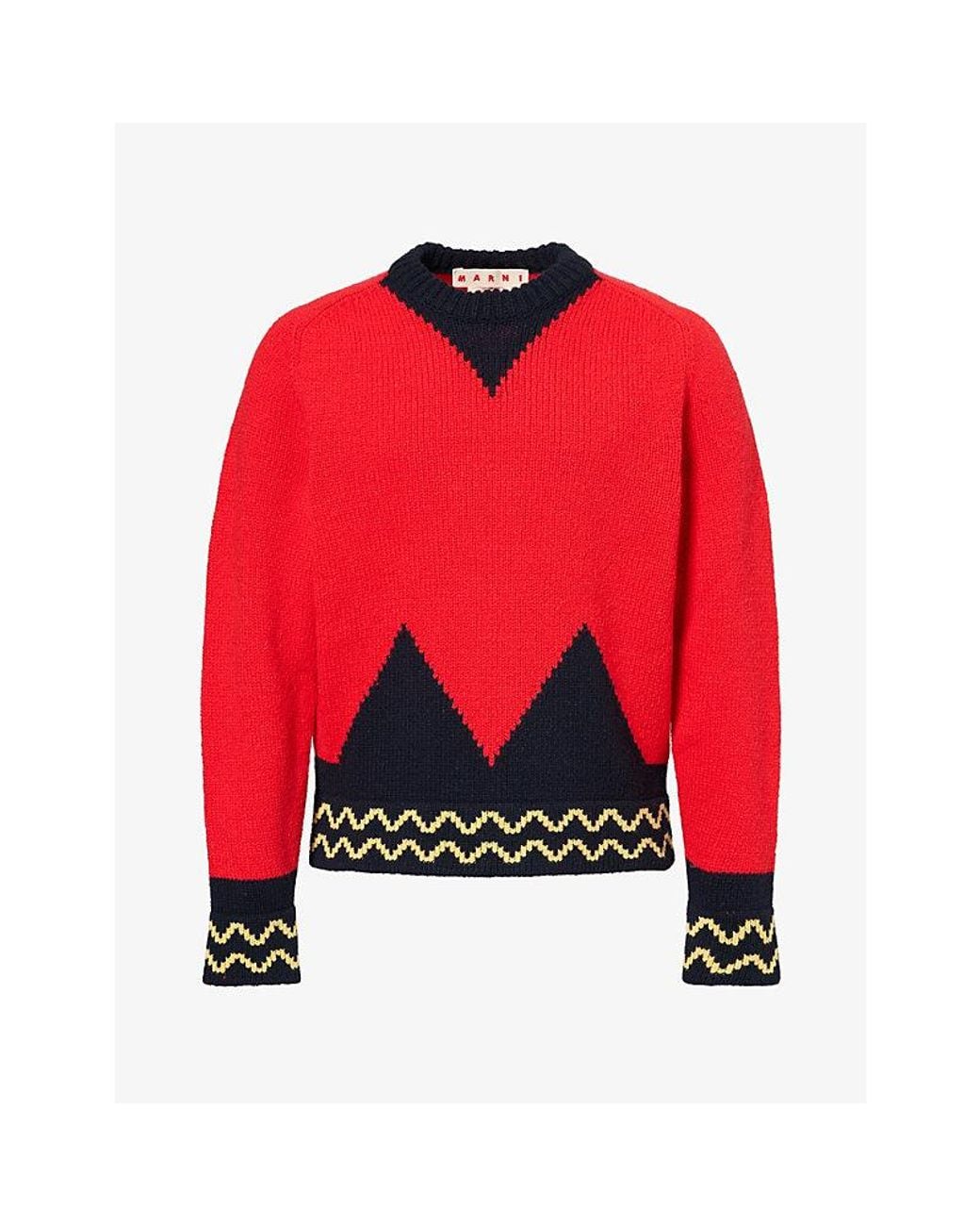 Marni Red Mock-Neck Knitted Wool Jumper for men