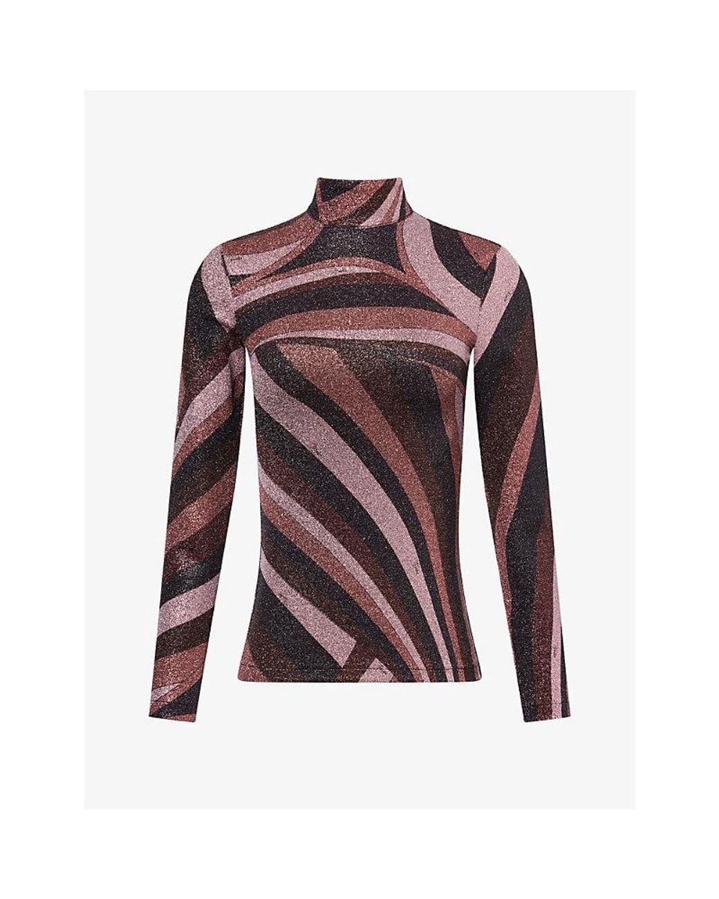 Emilio Pucci Multicolor Iride Print High-Neck Lurex Top