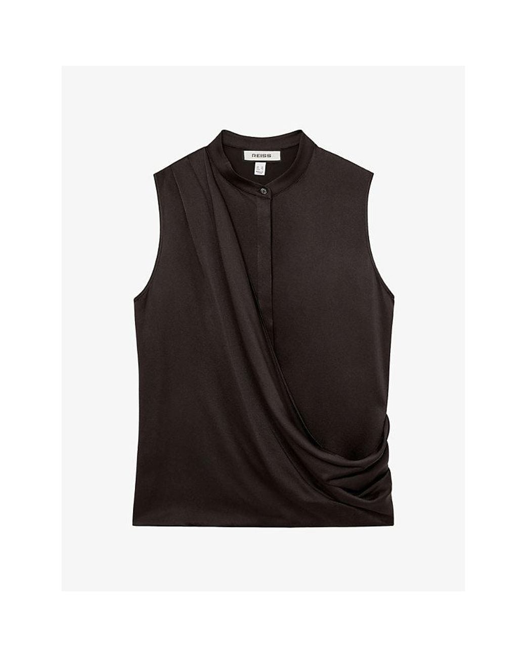 Reiss Black Gia Draped-Detail Sleeveless Silk Top