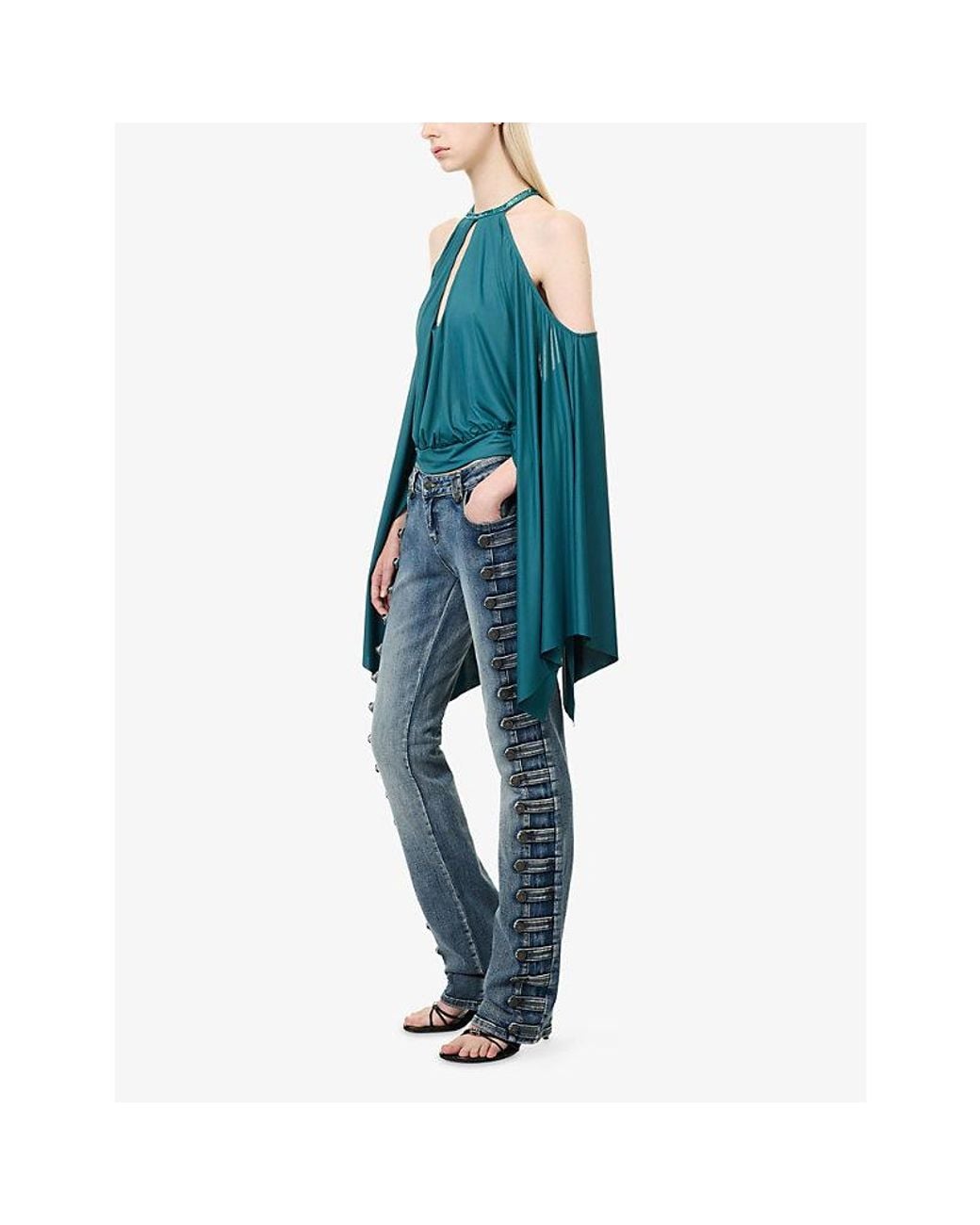 Jaded London Blue Alula Embellished Backless Woven Top