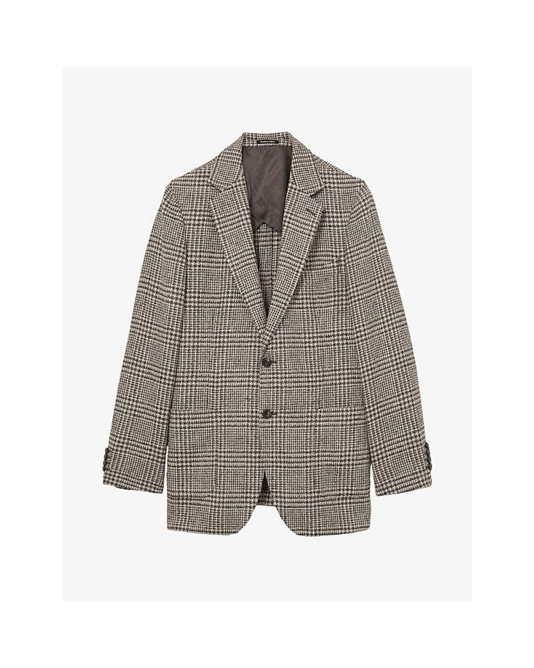 Reiss Gray Tuscan Houndstooth Wool-Blend Blazer for men