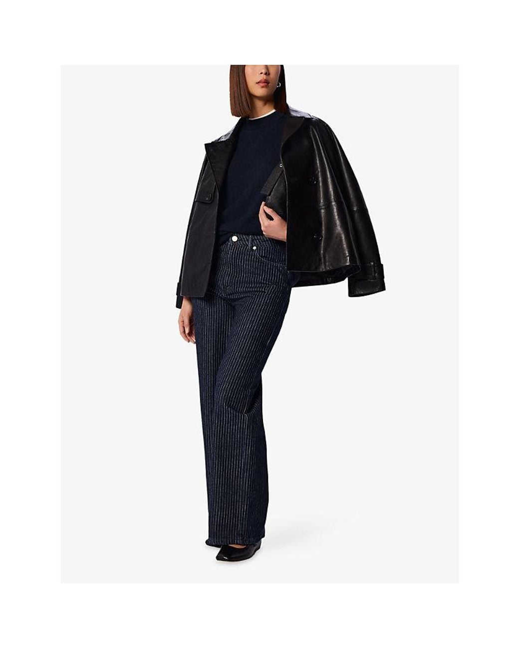 Whistles Blue Crewneck Seam-Detail Cashmere Jumper