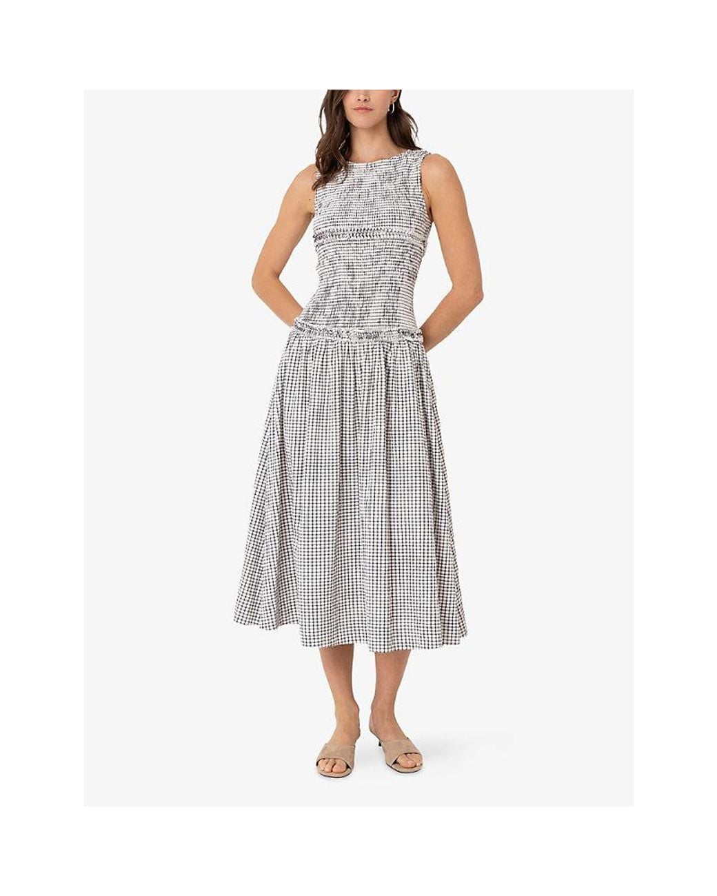 Amy Lynn Gray Posy Gingham-Print Smocked Cotton Midi Dress