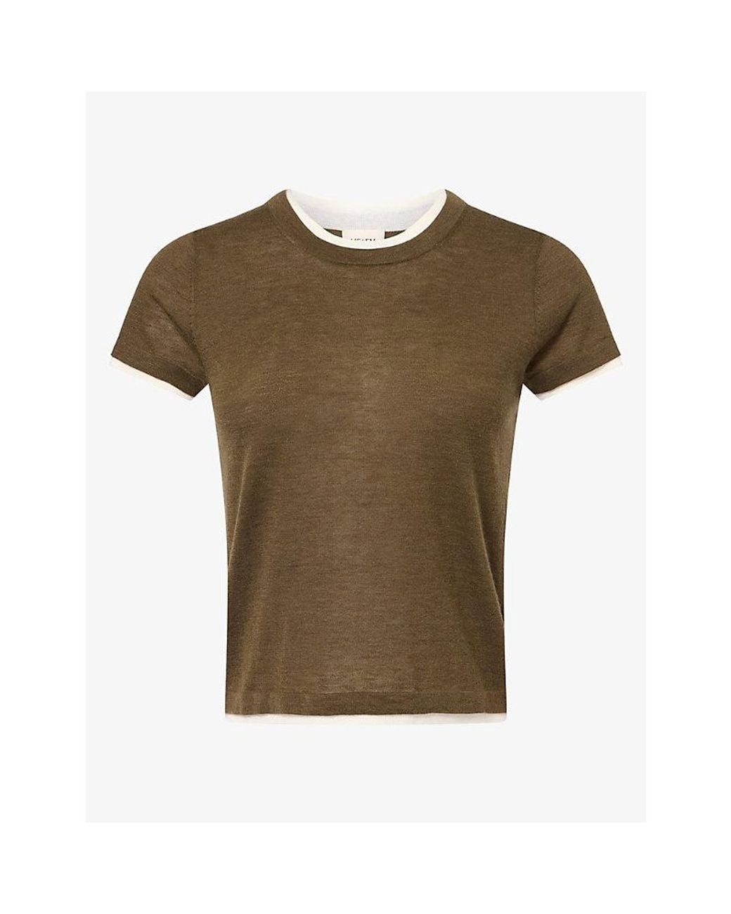 ME+EM Green Barely There Baby Merino-Wool And Cashmere T-Shirt