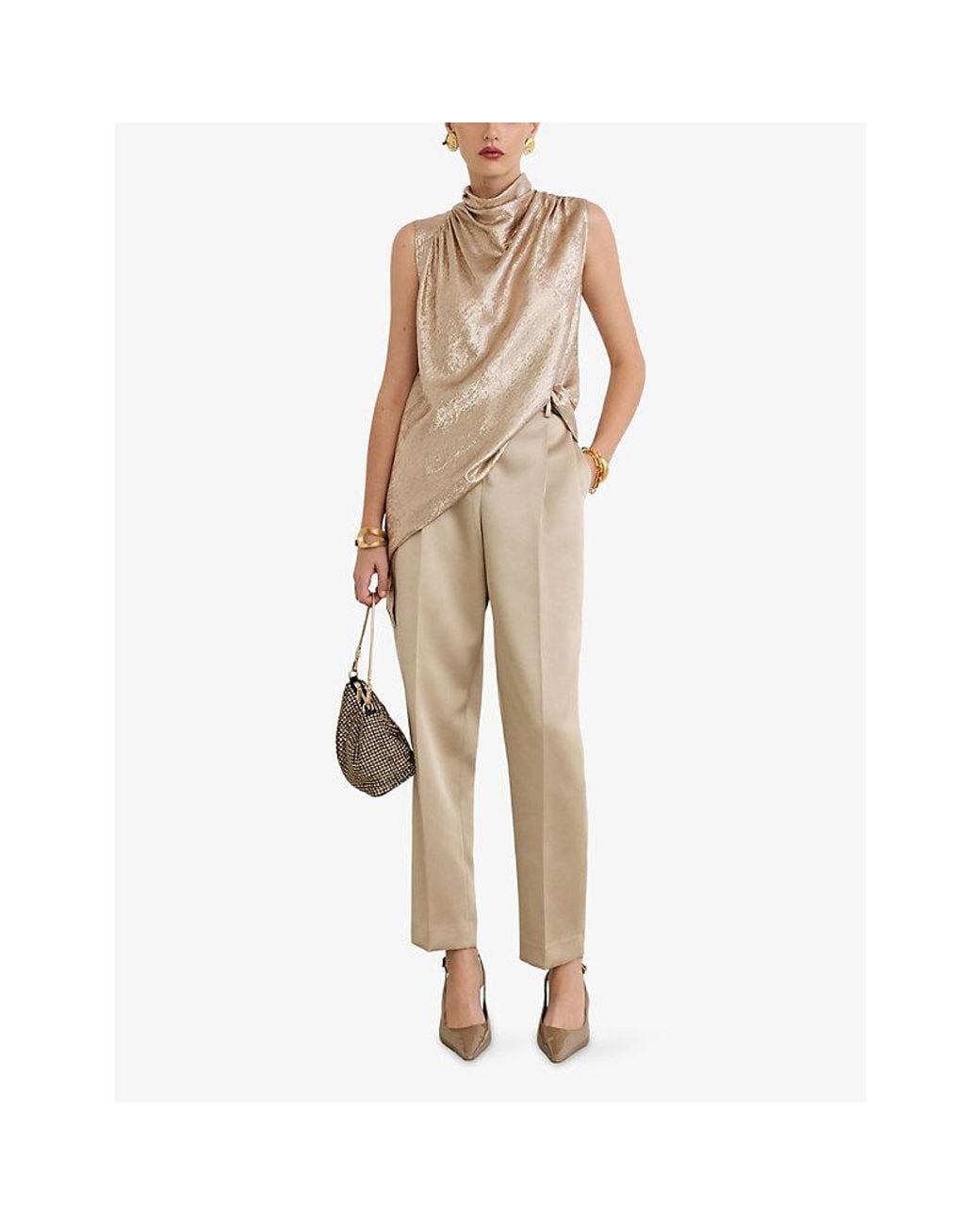 Reiss Natural Romee Draped-Neck Woven Top