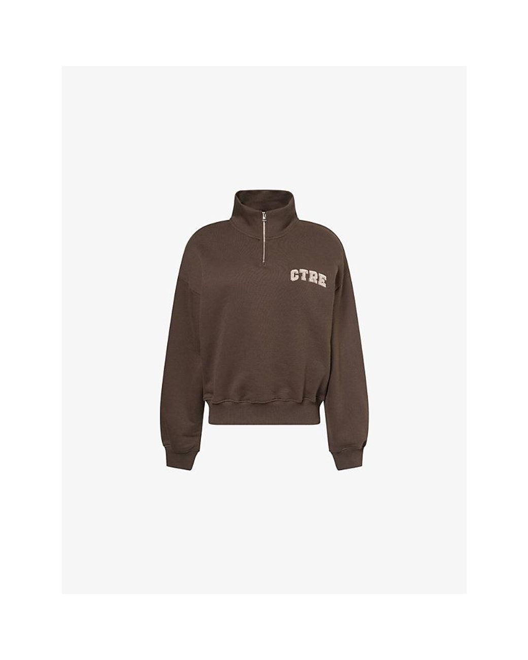 The Couture Club Brown Quarter-Zip Brand Logo Cotton Jumper