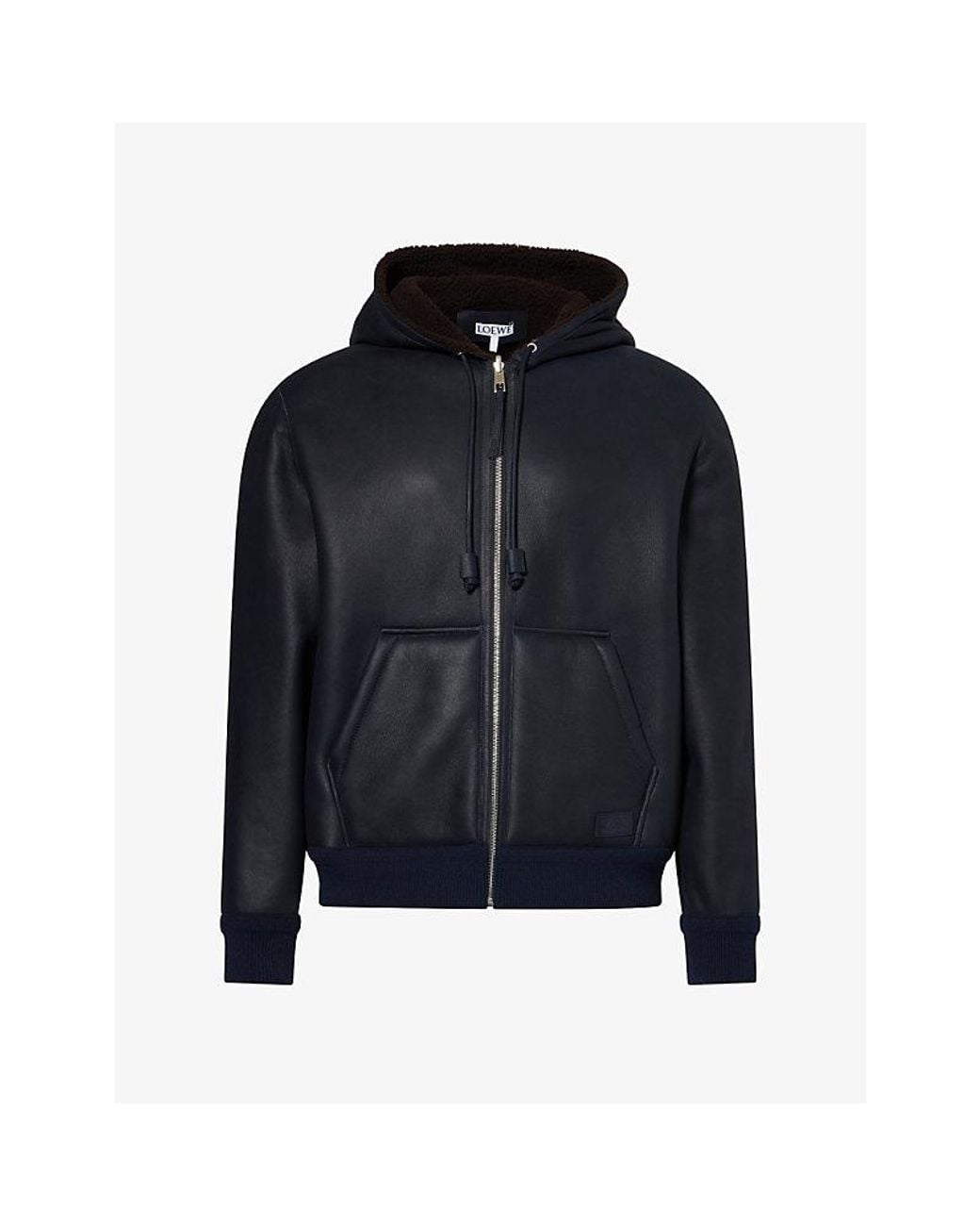 Loewe Blue Reversible Logo-Patch Leather Hoodie for men