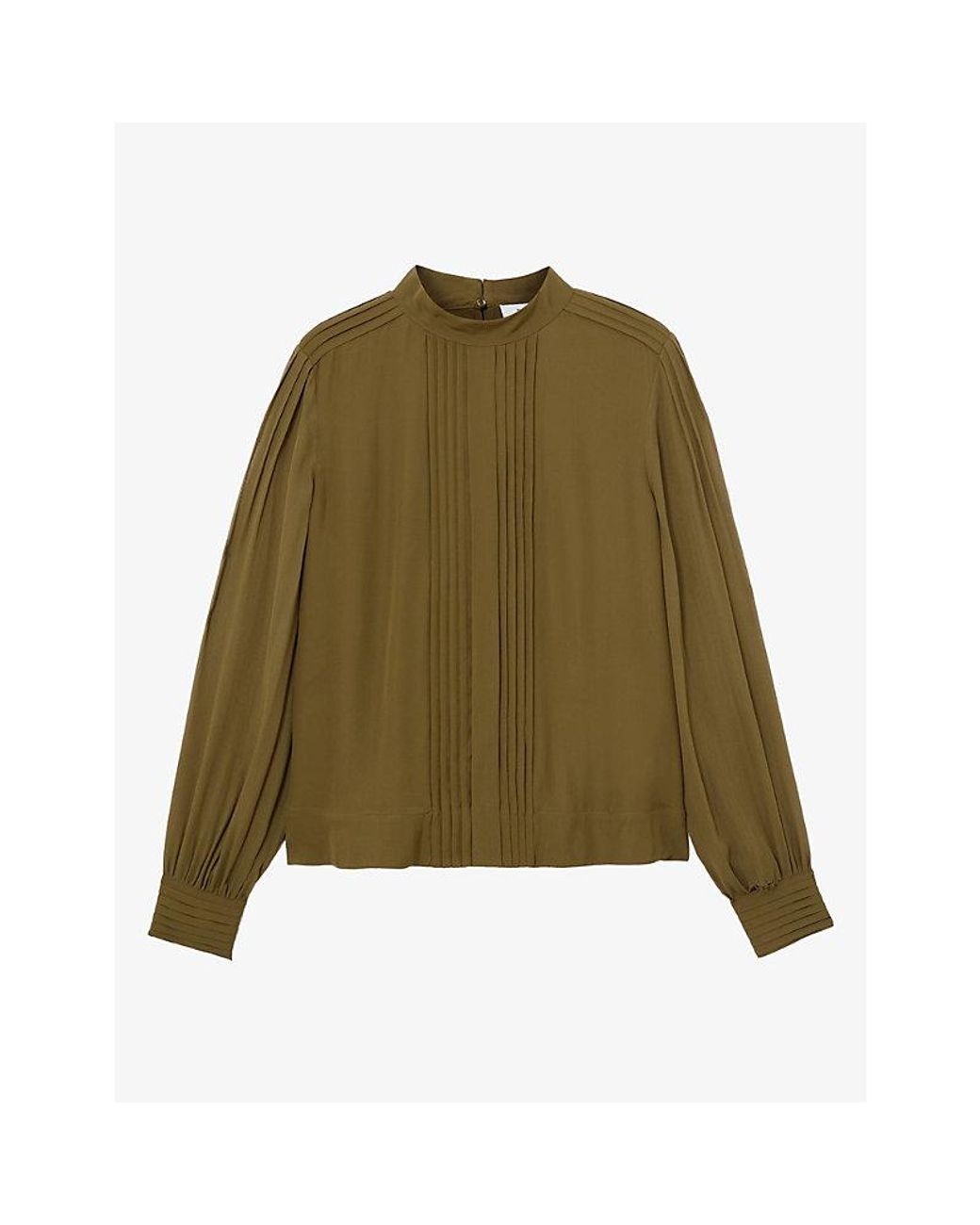 Reiss Green Ottilie Pintuck-Detail Woven Blouse