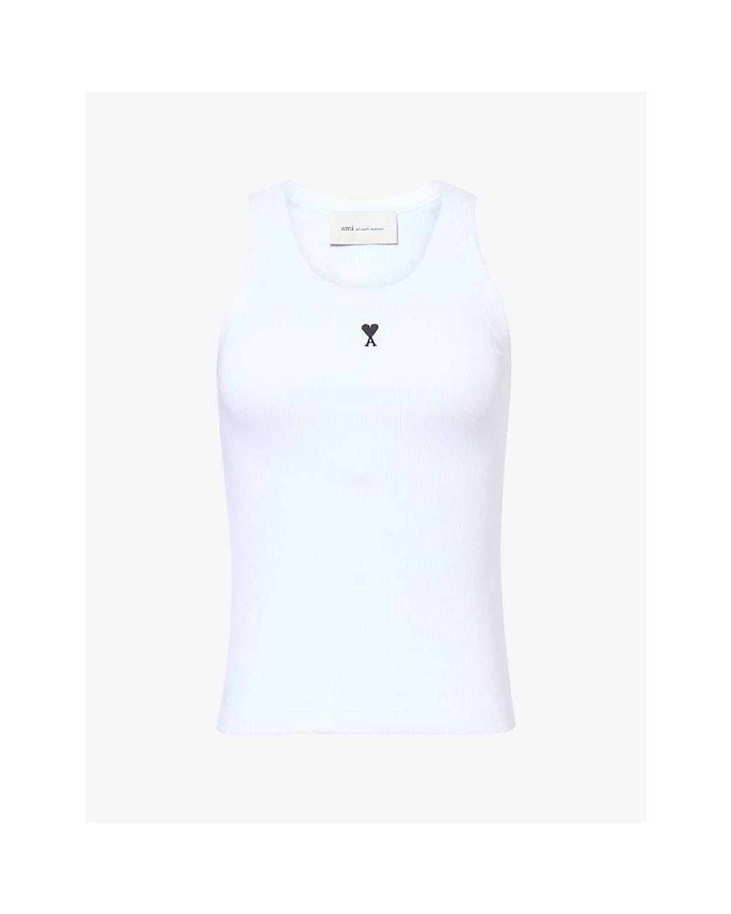 AMI White Logo-Embroidered Stretch-Rib Cotton Tank Top