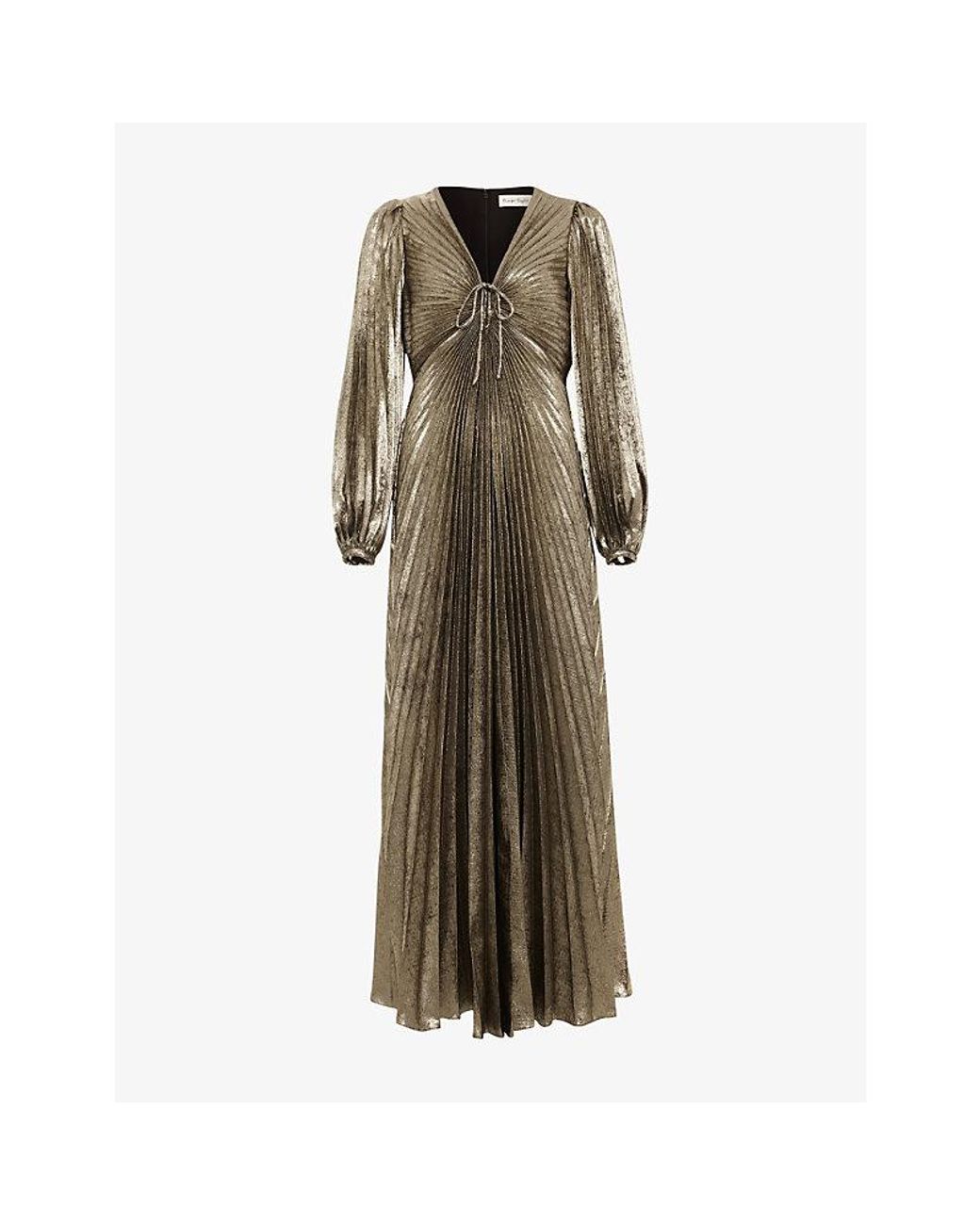 Phase Eight Ellen Pleated Metallic Woven Maxi Dress in Natural | Lyst