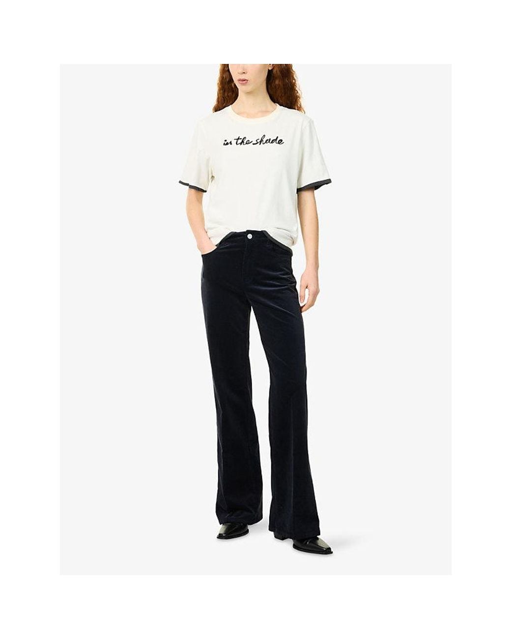 PAIGE Blue Leenah 32In Flared-Leg Stretch Cotton-Blend Trousers