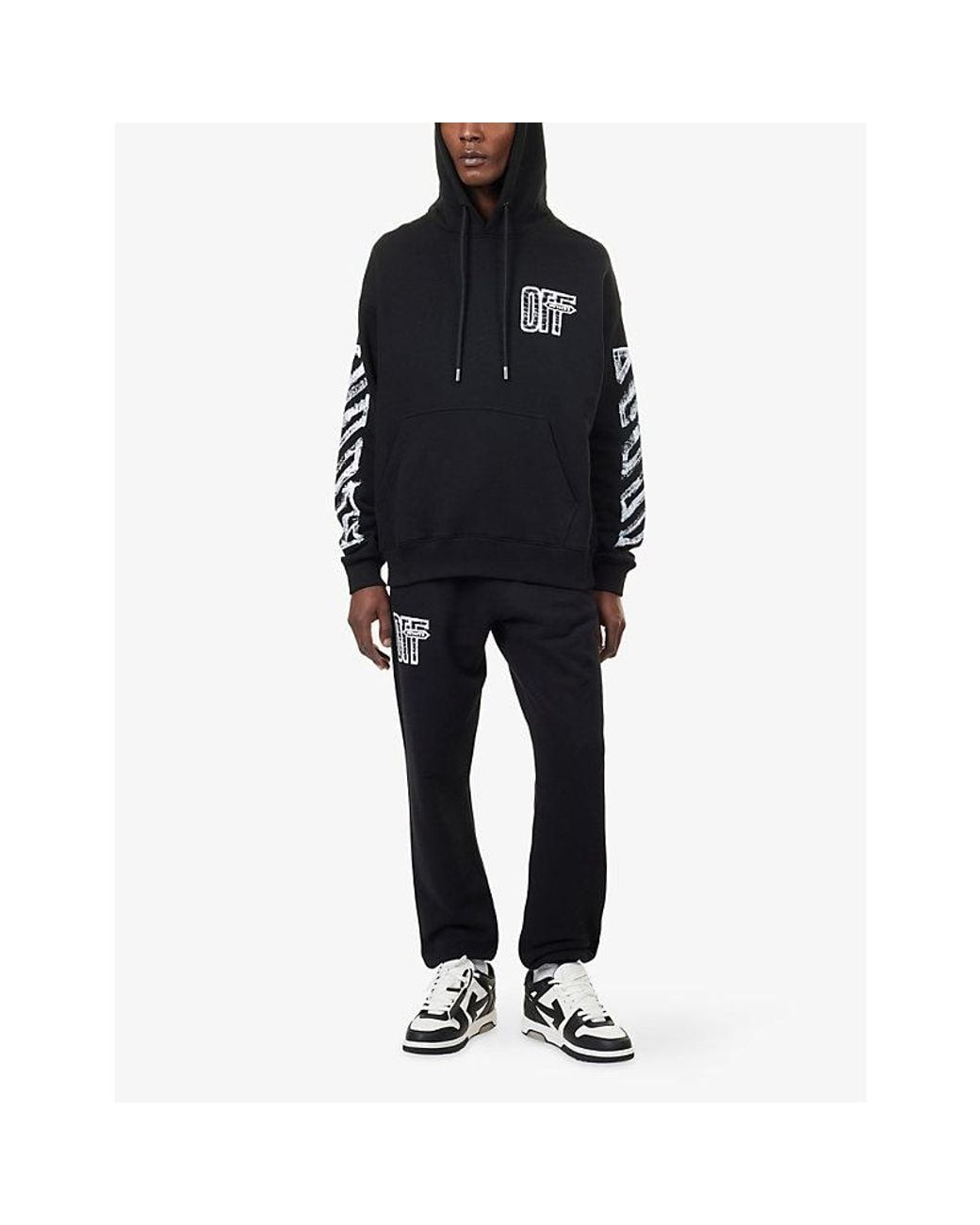 Off-White c/o Virgil Abloh Black Motion-Arrow Logo-Print Cotton Hoody for men