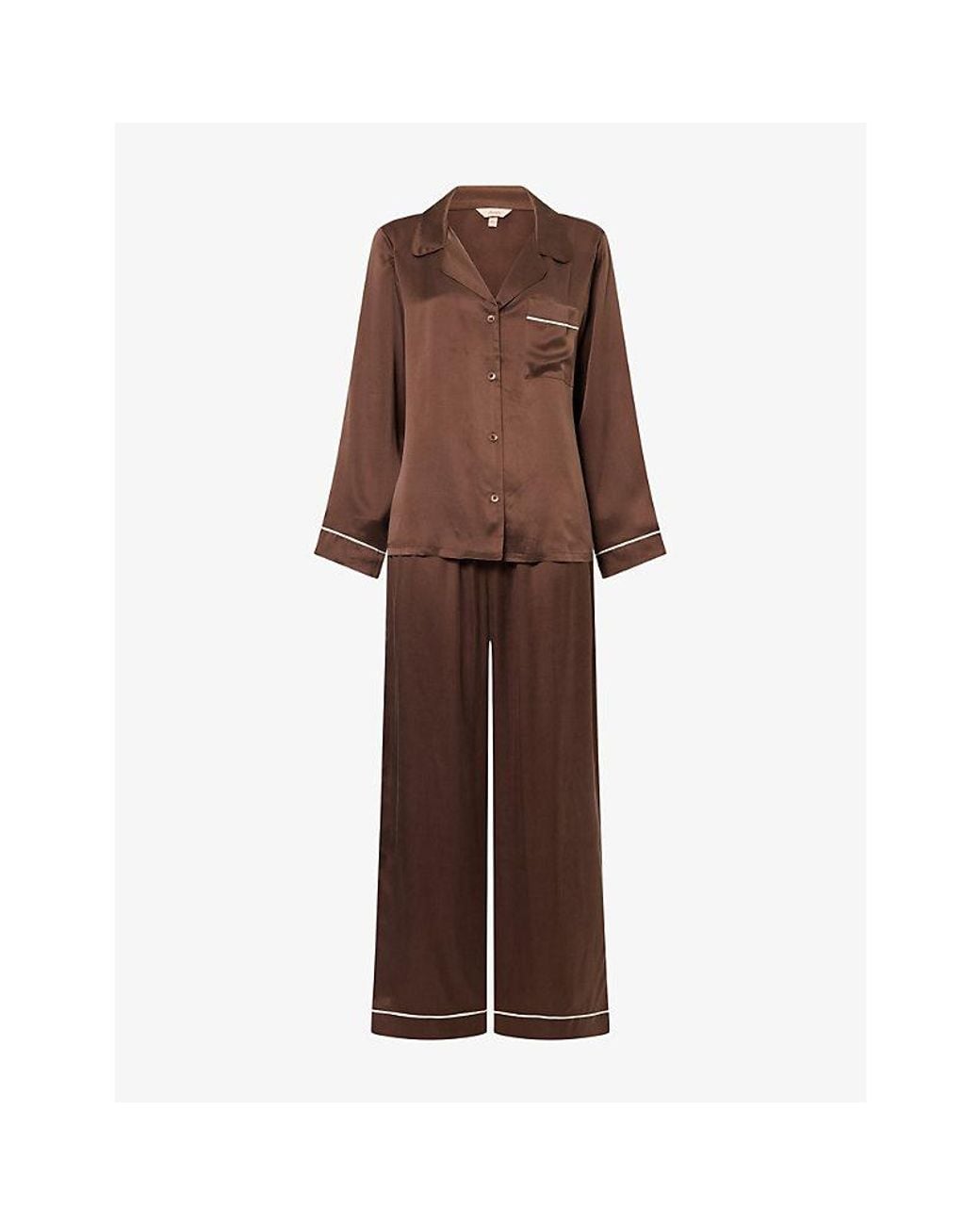 Eberjey Brown Inez Printed Silk Long Pyjama Set