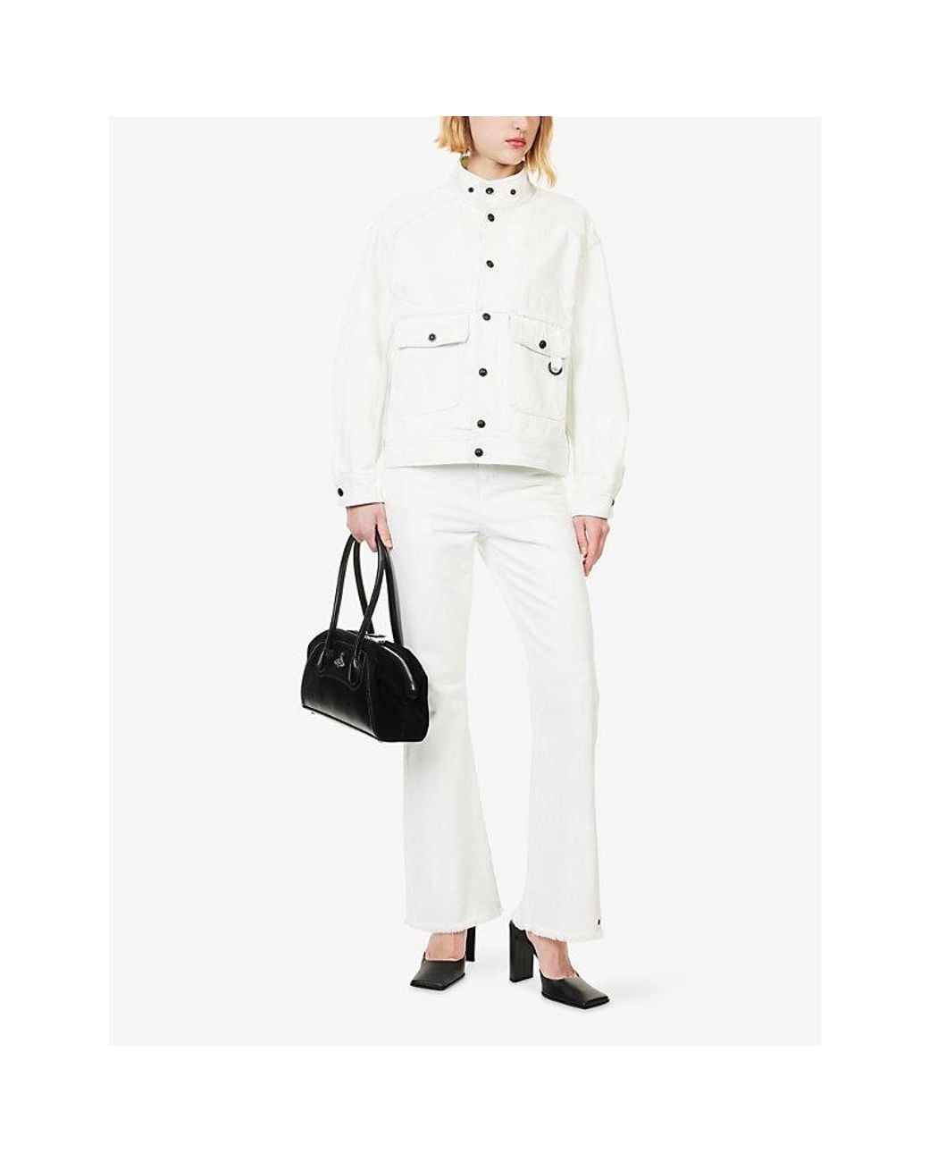 TEAM WANG design White Stand-Collar Paint-Splatter Denim Jacket