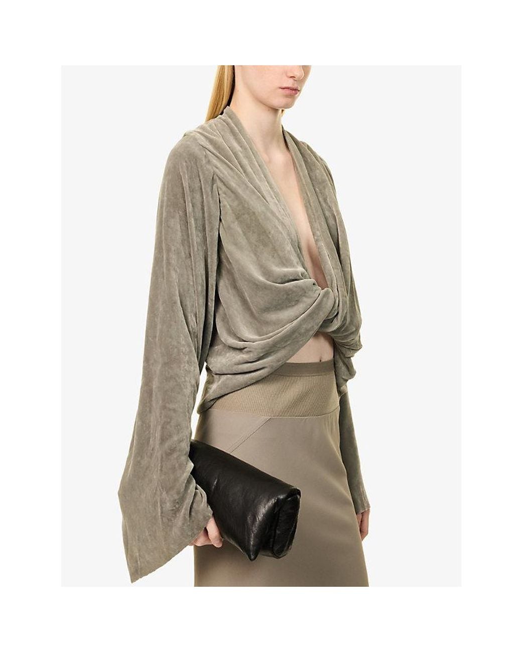 Rick Owens Black Soft Elongated Leather Clutch Bag