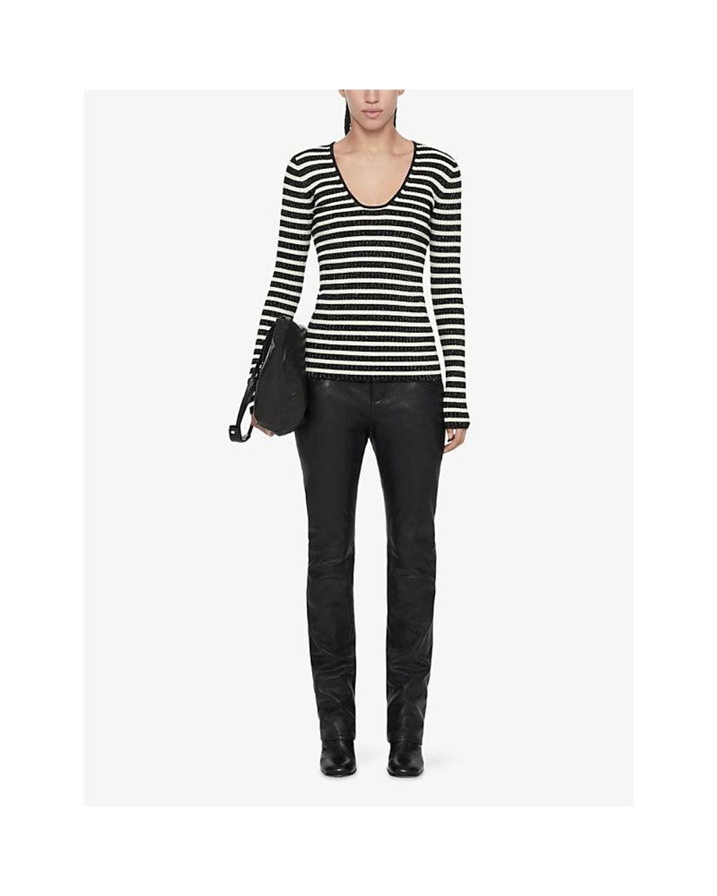 AllSaints Black Kay Breton Scoop-Neck Wool-Blend Jumper