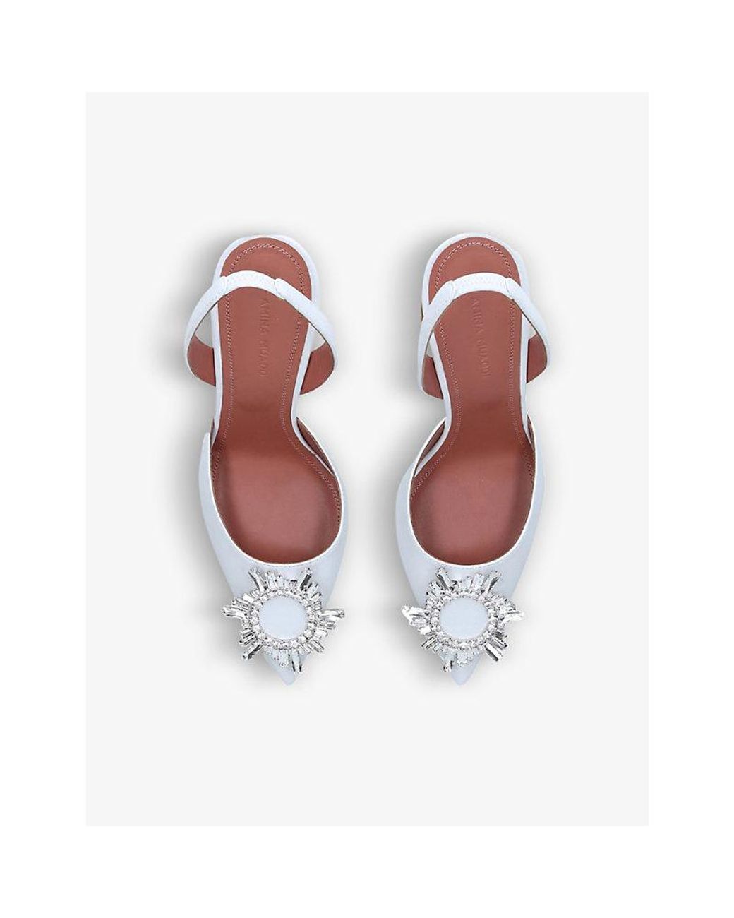 AMINA MUADDI White Begum Crystal-Embellished Slingback Satin Heels