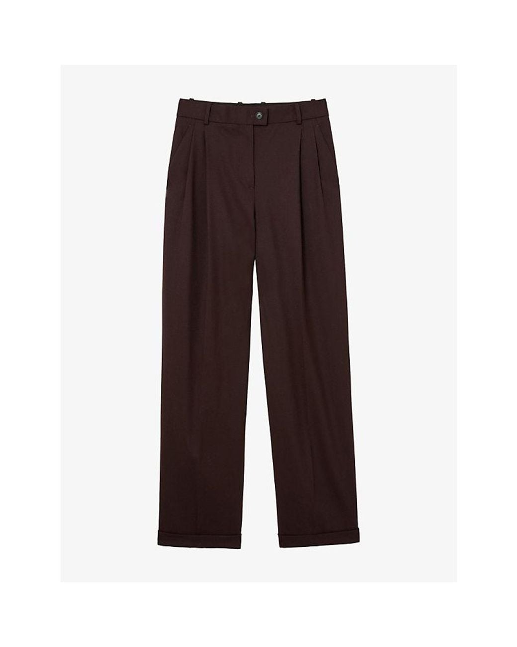 Reiss Brown Liesel Wide-Leg Wool-Blend Trousers