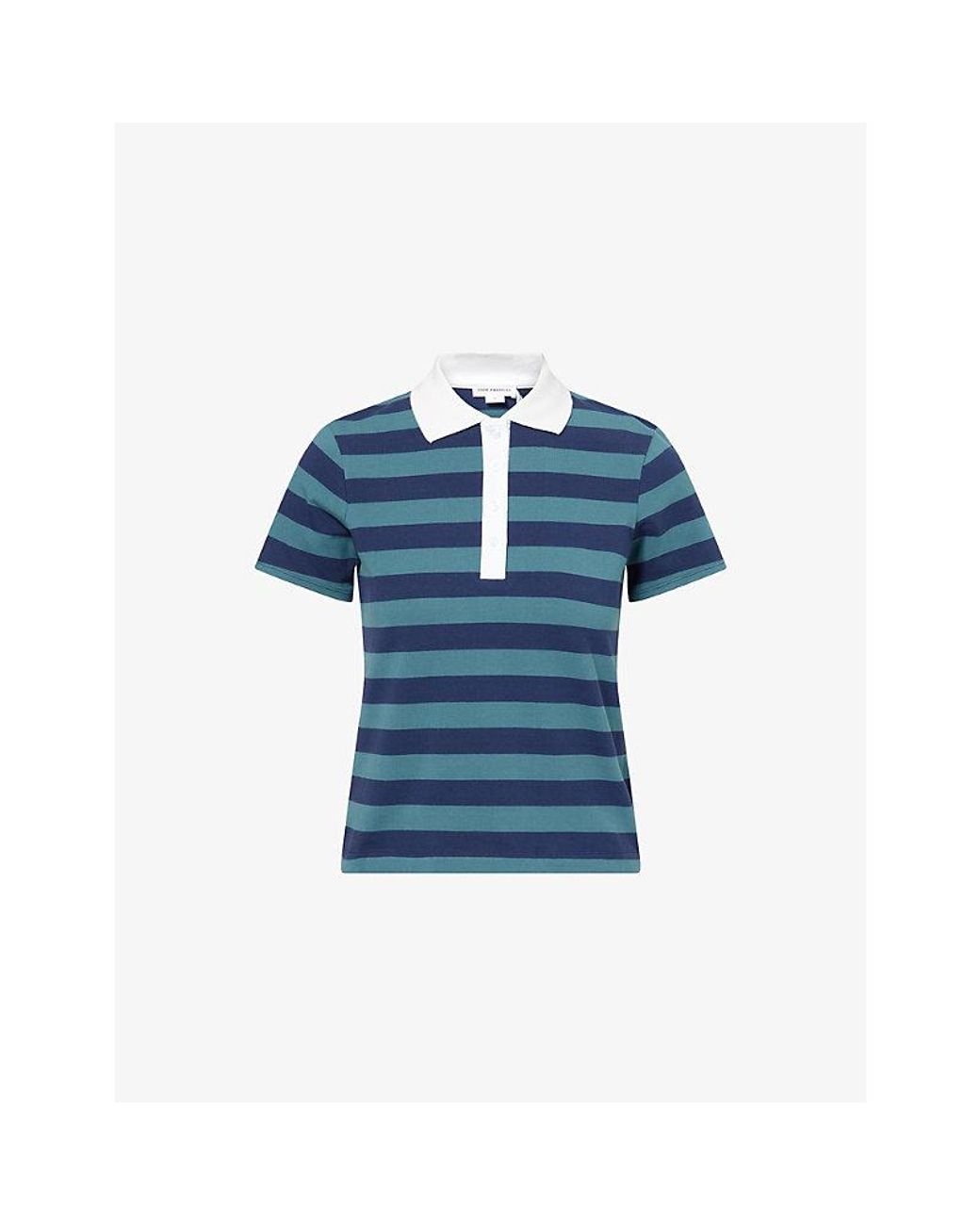 GOOD AMERICAN Blue The Easy Striped Cotton Polo T-Shirt