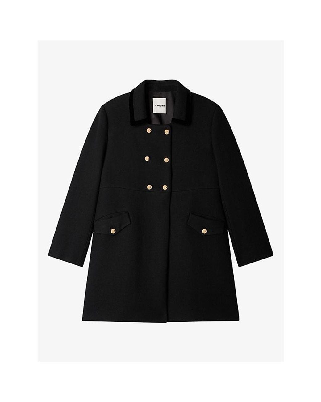 Sandro Black Velvet-Collar Double-Breasted Wool-Blend Coat