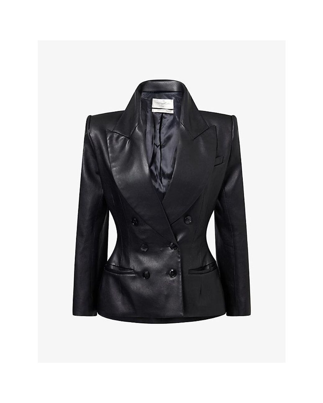 MATIERES FECALES Black Brigitte Double-Breasted Leather Blazer