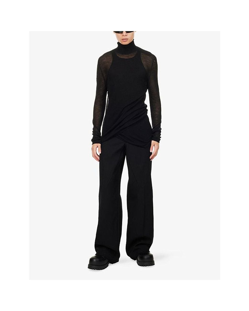 Rick Owens Blue Wide-Leg Work Wool Trousers for men