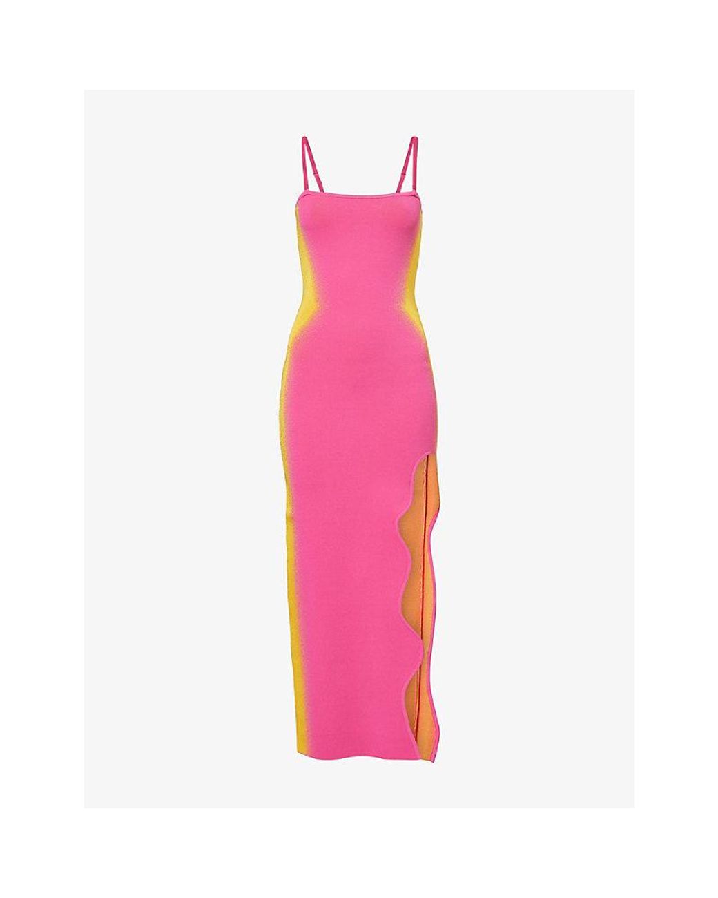 Ph5 Pink Iris Scalloped-Slit Stretch-Knit Maxi Dress