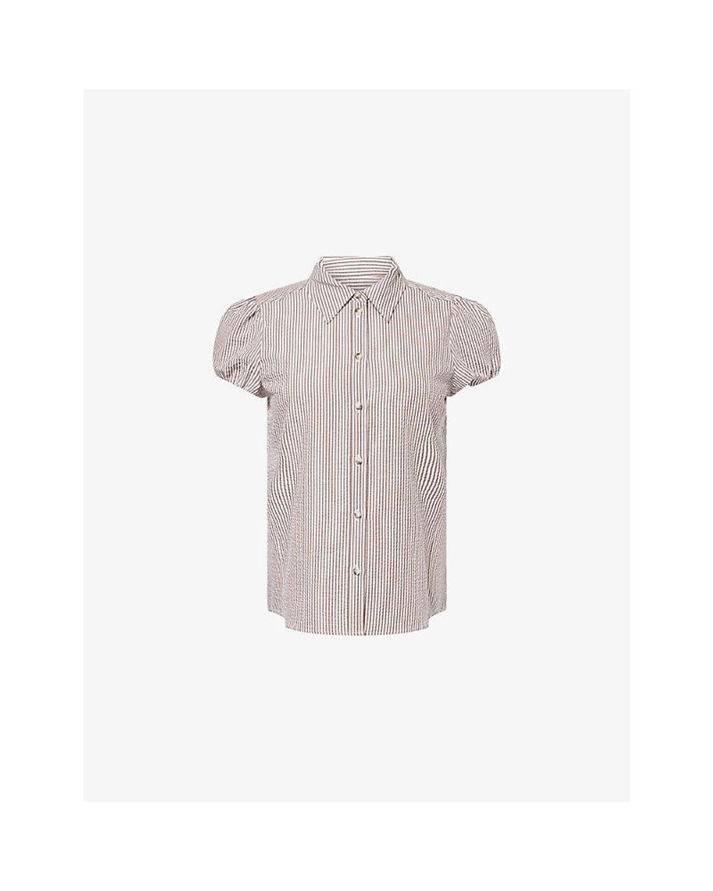 ME+EM Multicolor Pinstripe Puff-Sleeve Cotton Blouse
