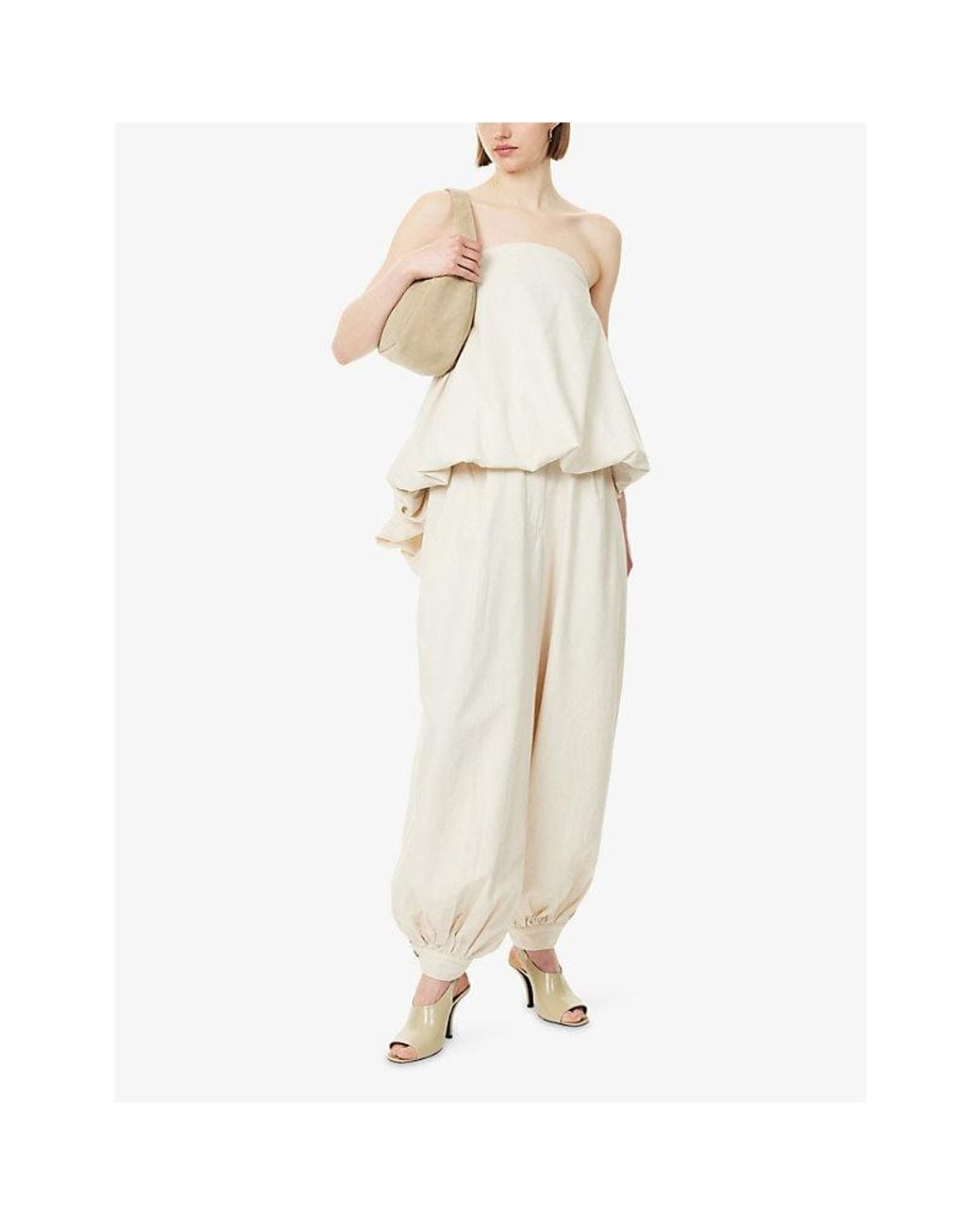 Atelier Ninety Five Natural Balloon Hem Cotton And Linen Blend Trousers