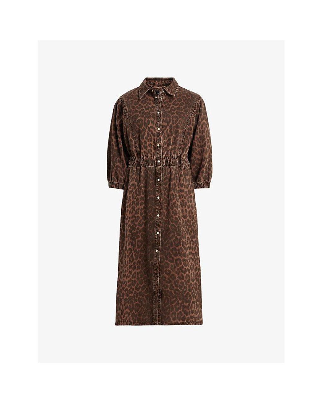 Leopard Print Denim Overall Dress