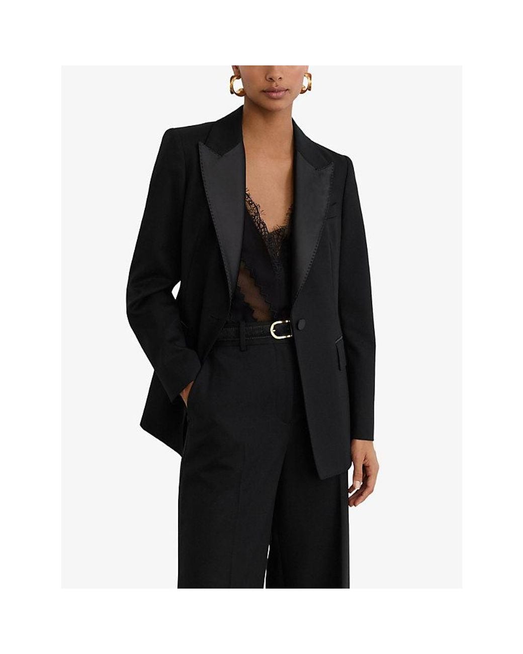 Reiss Black Dakota Single-Breasted Wool-Blend Tuxedo Blazer