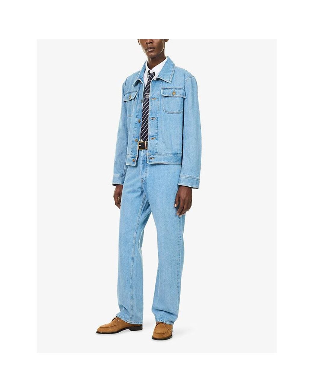 Thom Browne Blue Contrast-Stitch Denim Jeans for men