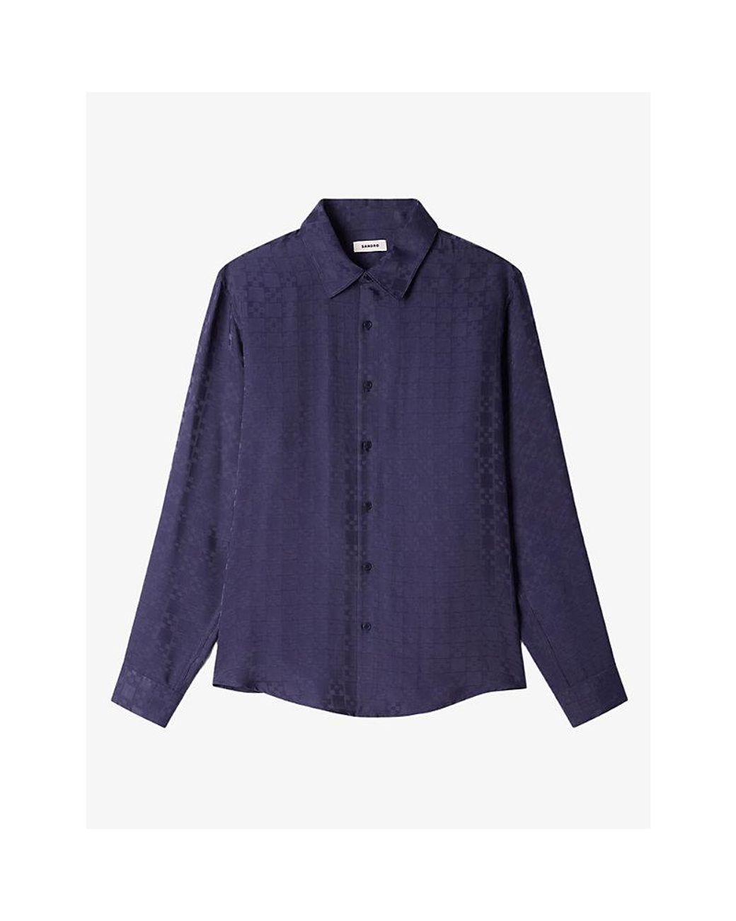 Sandro Blue Grid-Pattern Long-Sleeved Woven Shirt for men