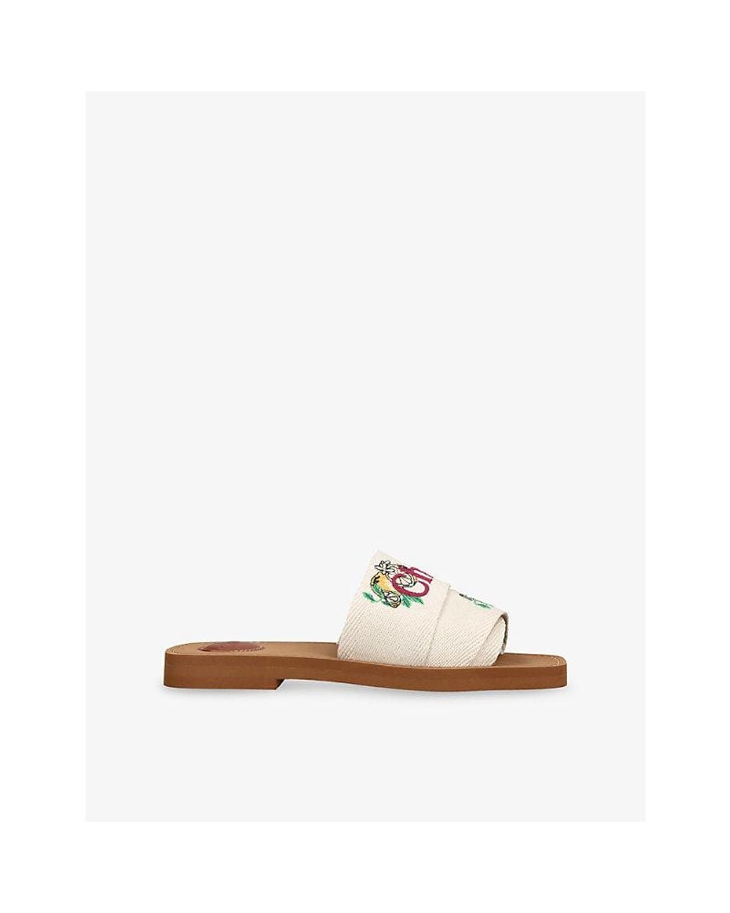 Chloé Natural Woody Embroidered-Logo Linen-Blend Sandals