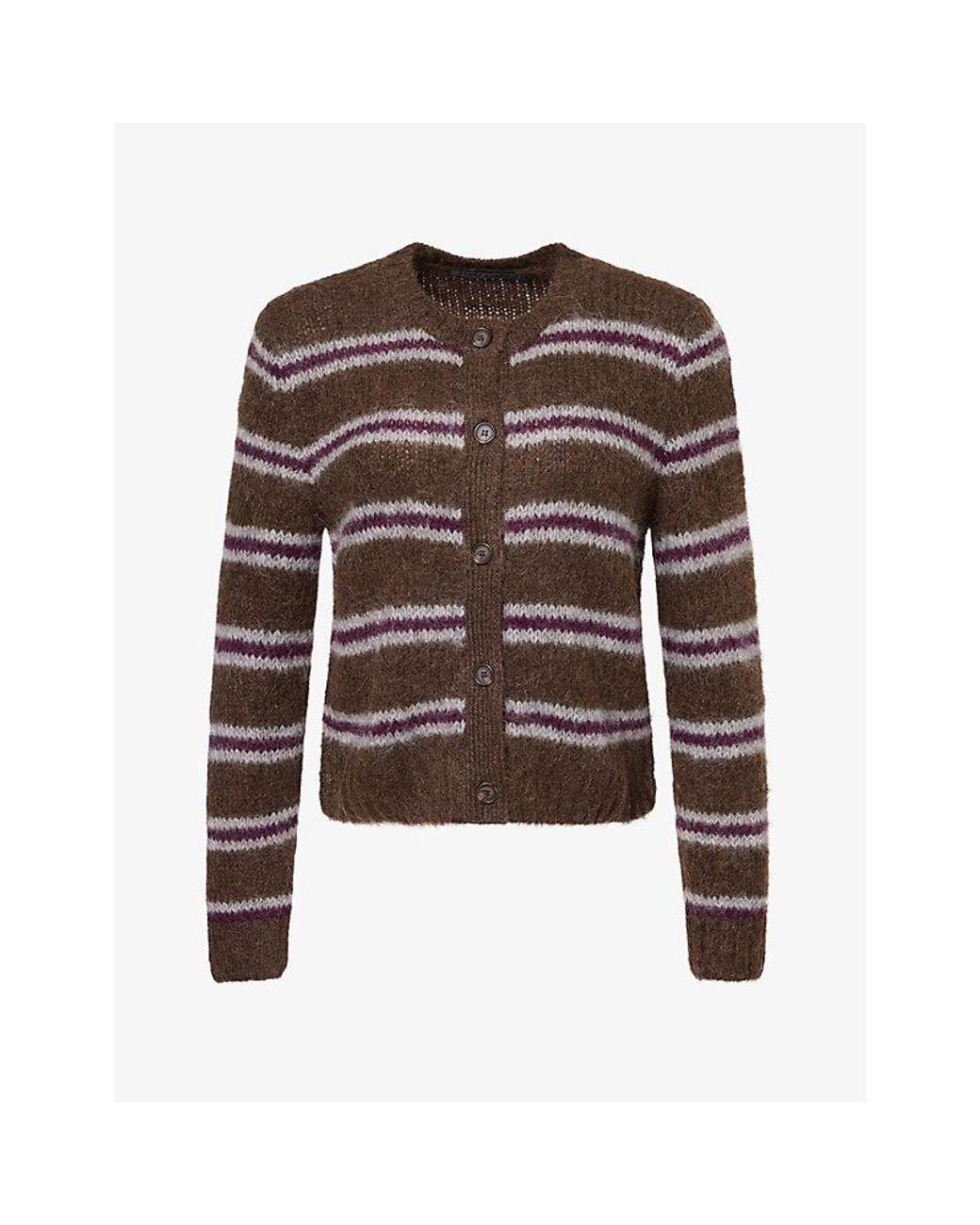 Jenni Kayne Brown Danes Crewneck Striped Alpaca And Wool Cardigan