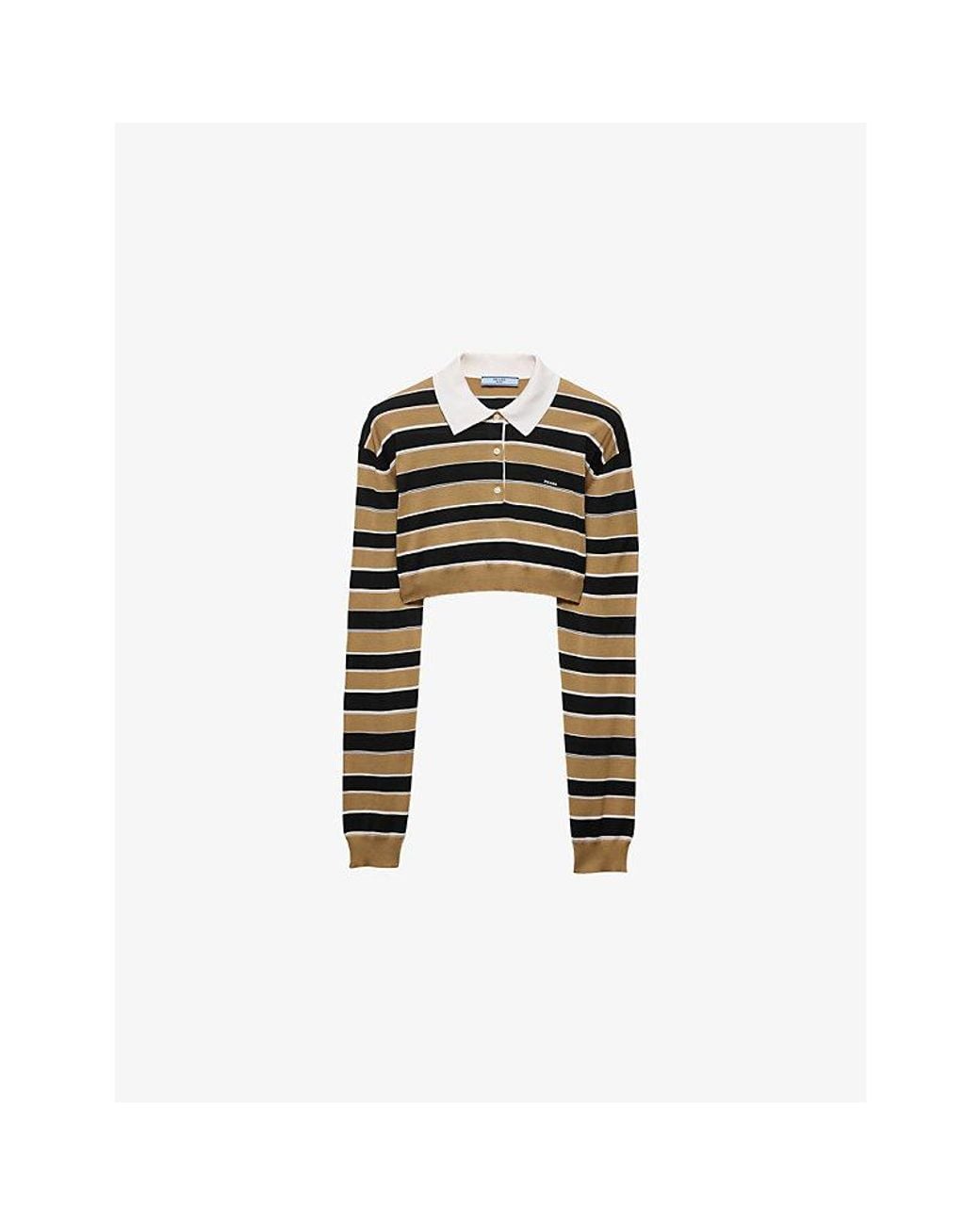 Prada Black Cropped Stripe Silk Polo Shirt