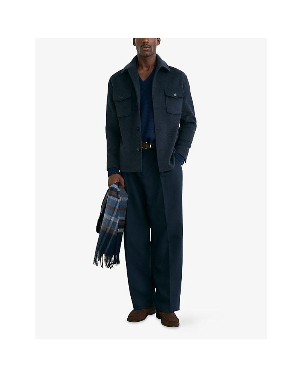 Reiss Blue Liam Patch-Pocket Wool-Blend Overshirt for men