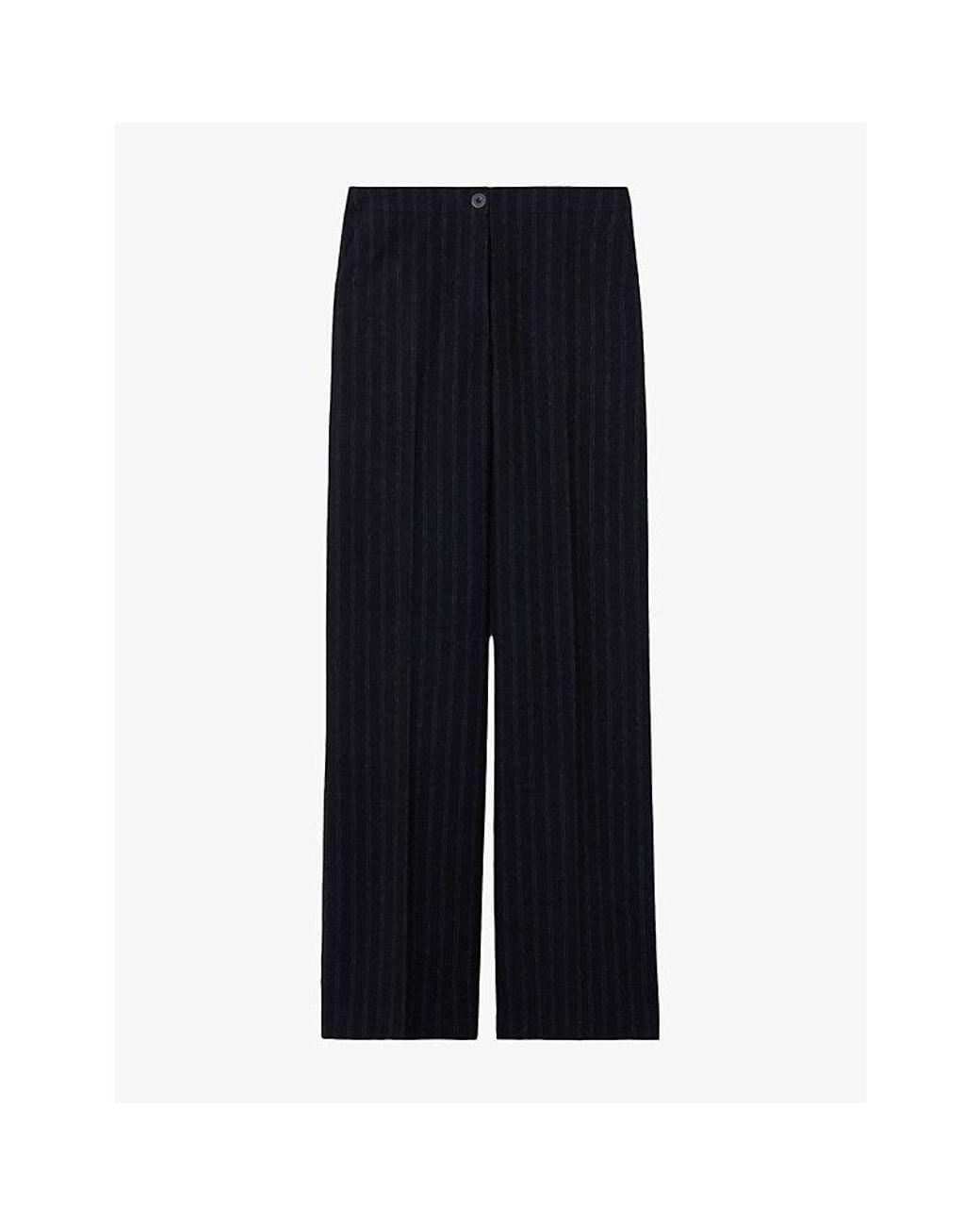 Claudie Pierlot Black Pinstriped Straight-Leg Wool-Blend Trousers