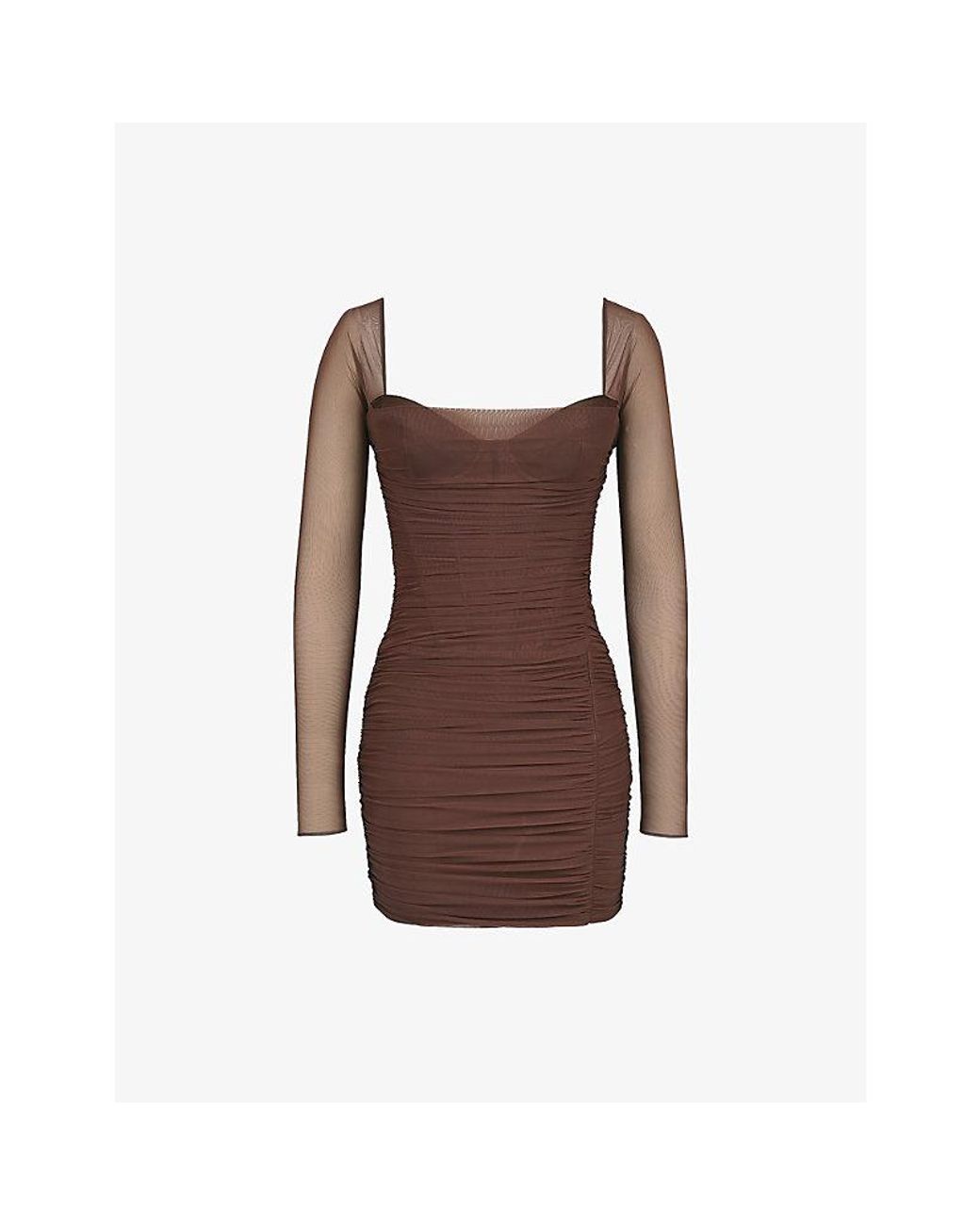 House Of Cb Brown Anouk Square-Neck Stretch-Mesh Mini Dress