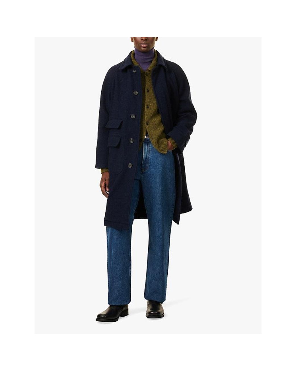 Drake's Raglan-Sleeves Knitted Relaxed-Fit Wool Coat in Blue for