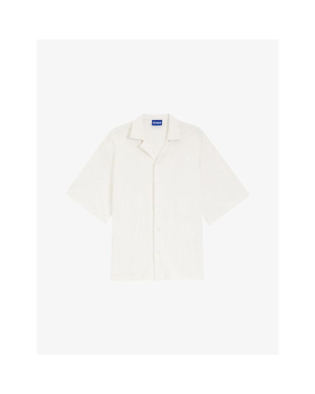 HUGO White Leopard-Print Relaxed-Fit Cotton-Towelling Shirt for men