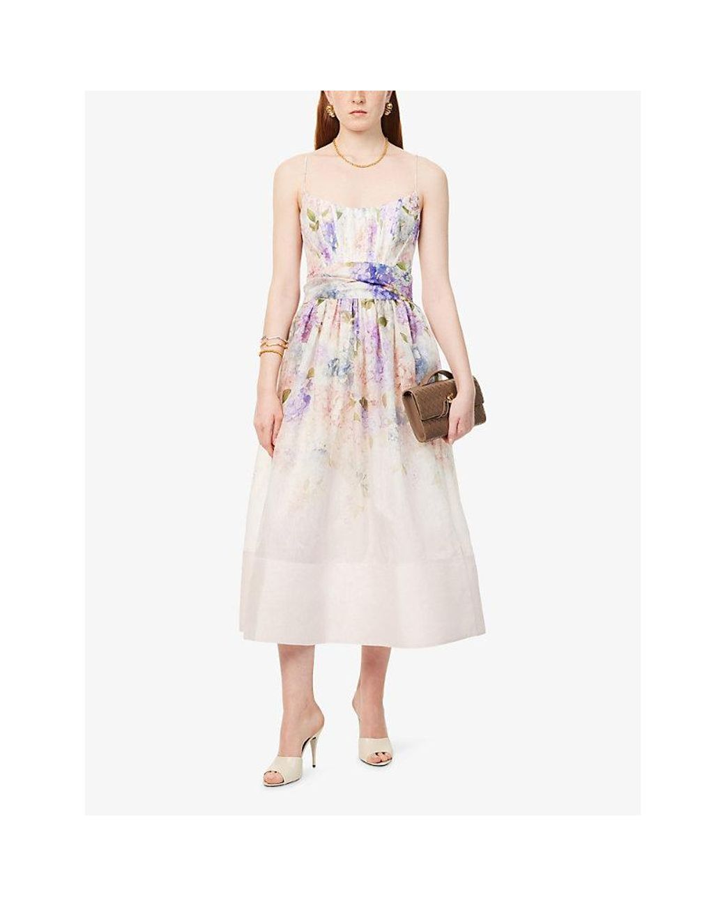 ワンピース ZIMMERMANN Dawning corset midi dress Zimmermann Dawning Corset Dress in Multi Hydrangea | REVOLVE