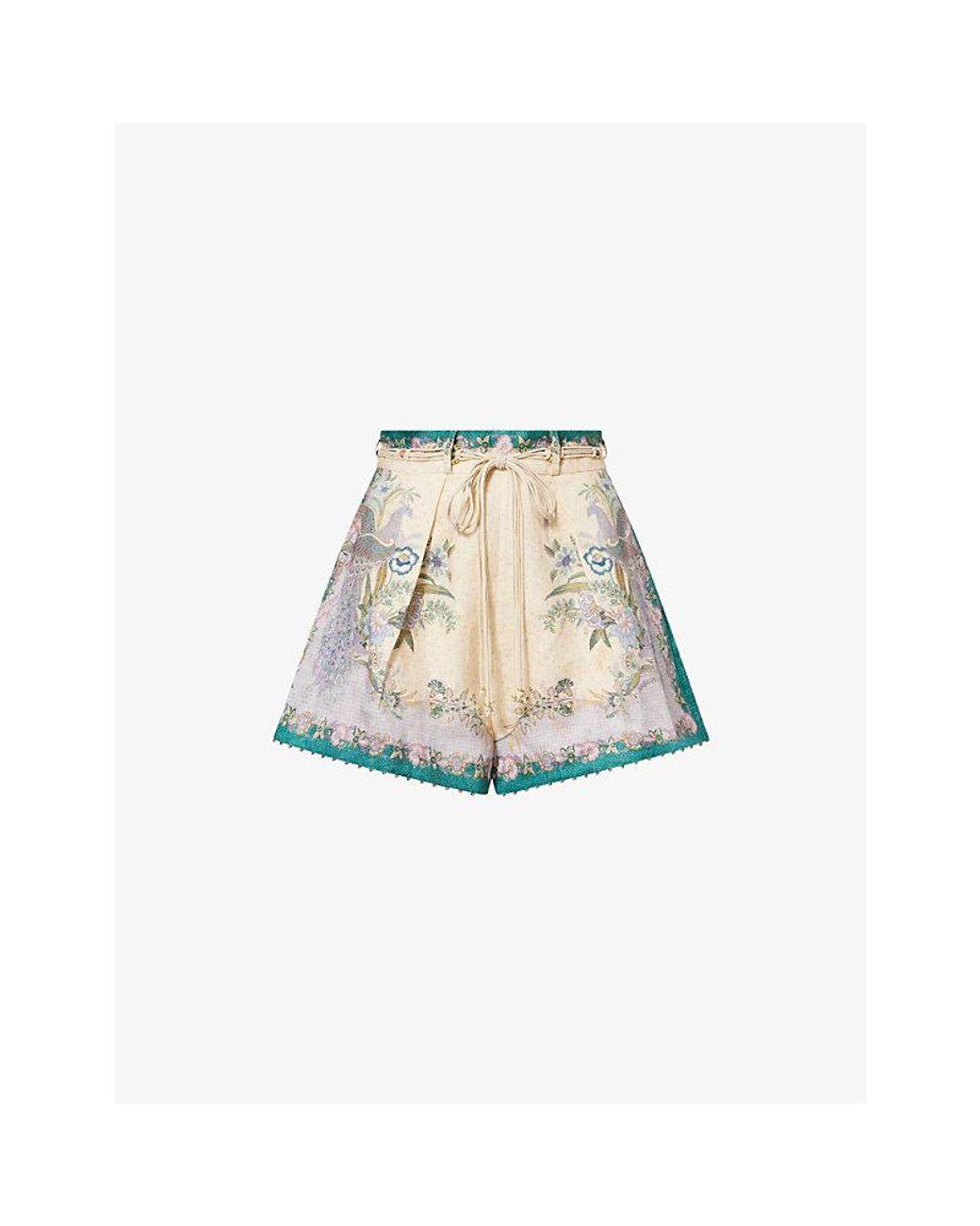 Zimmermann Natural Indra Tuck Printed Linen Shorts