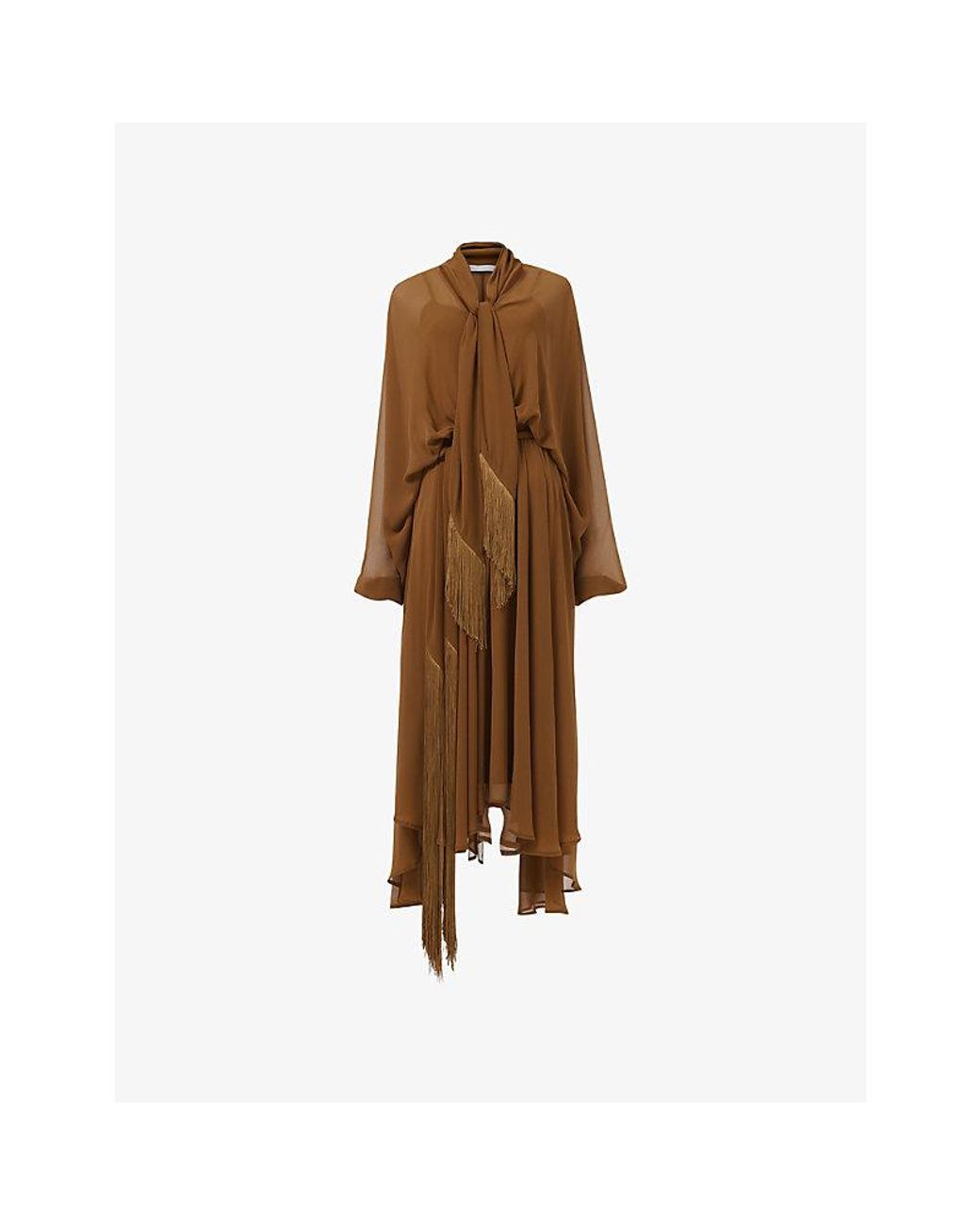 eem Brown Fringed-Trim Woven Midi Dress