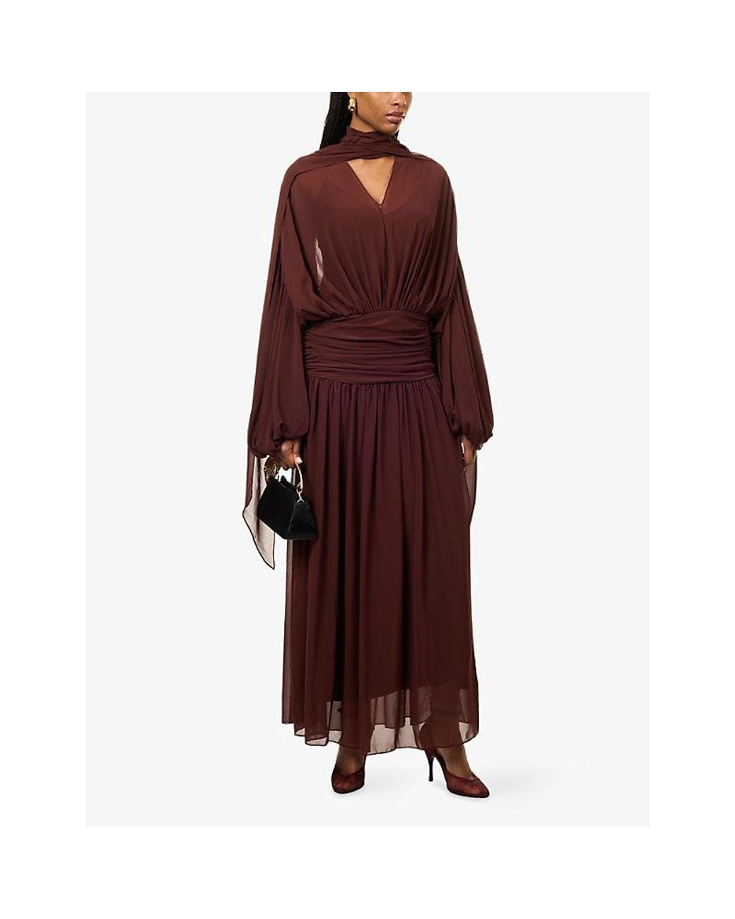 De La Vali Red Solana Chiffon Maxi Dress