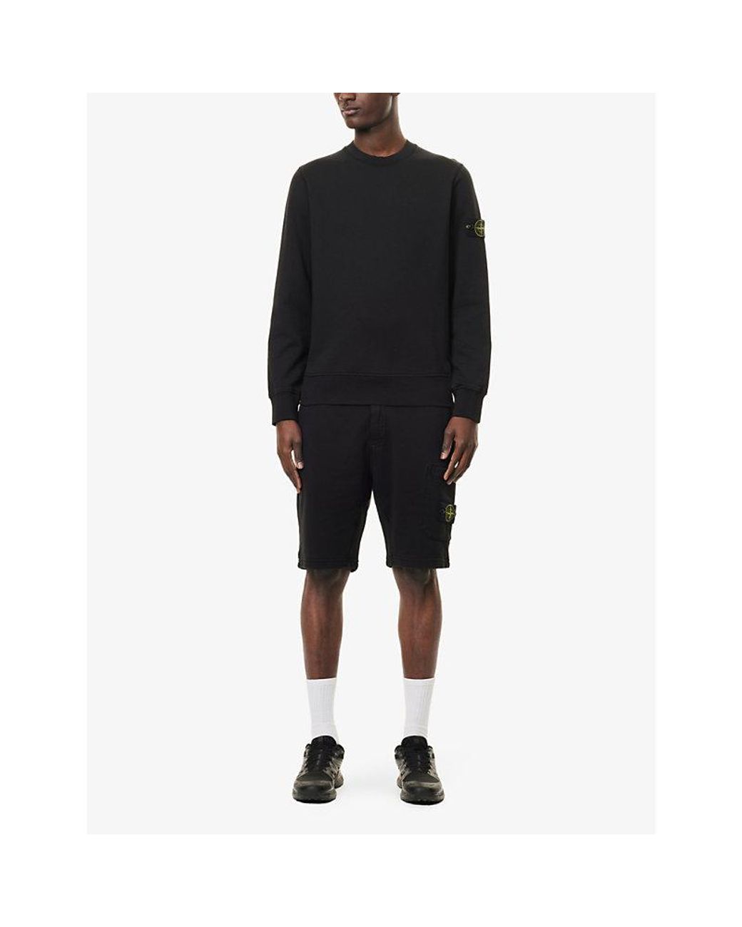 Stone Island Black Crewneck Brand-Badge Cotton-Jersey Sweatshirt for men