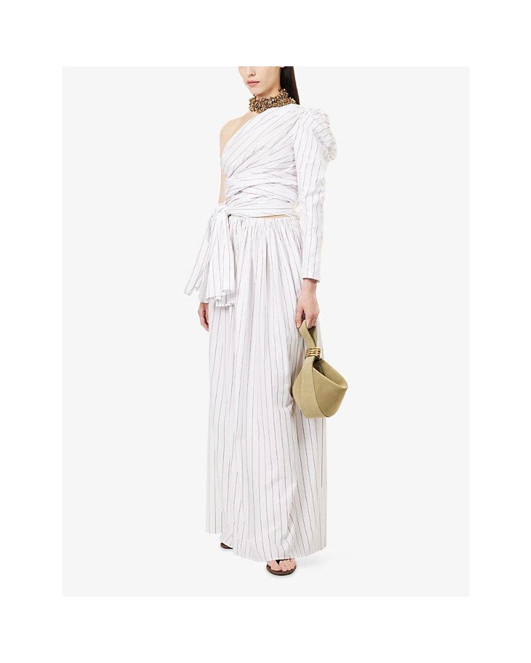 Reem Alkanhal White Noura Pinstripe Cotton Maxi Skirt